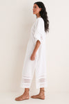 White Greek Key Embroidered Linen Adrianne Dress