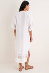 White Greek Key Embroidered Linen Adrianne Dress