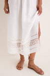 White Greek Key Embroidered Linen Adrianne Dress