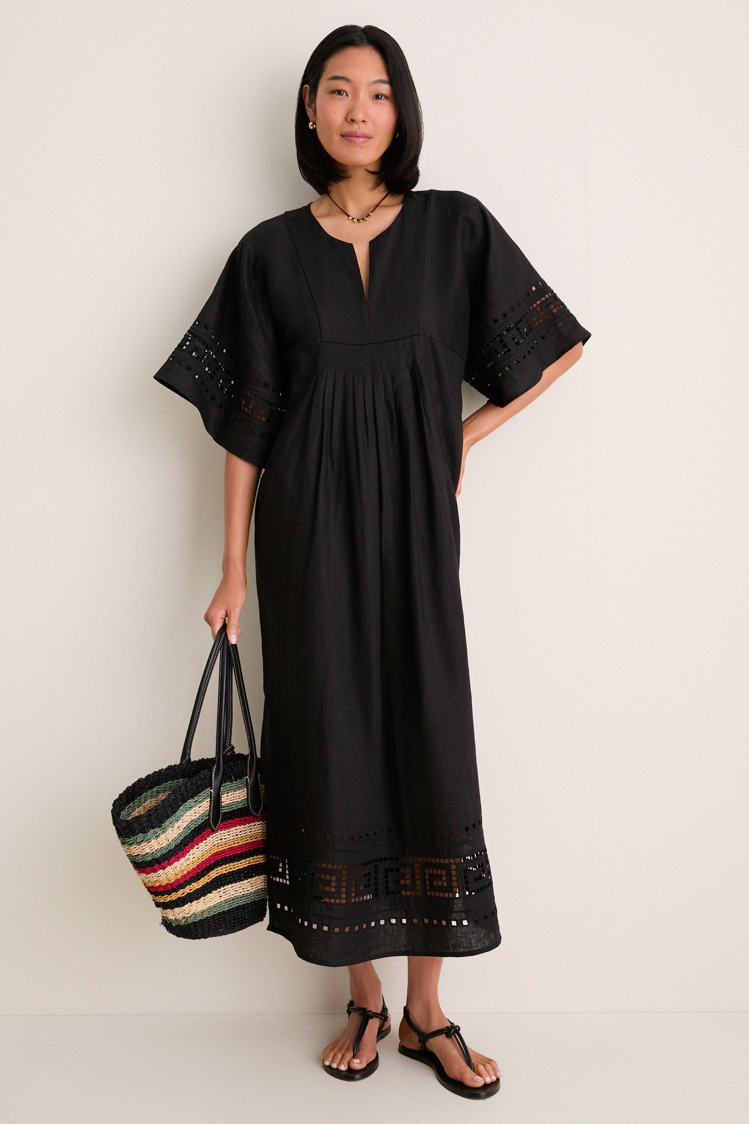 black greek dress Key Embroidered Linen Adrianne Size:US10/UK14/EU40 Bachelorette style just levelled square toe sandals the Aphrodite dress is