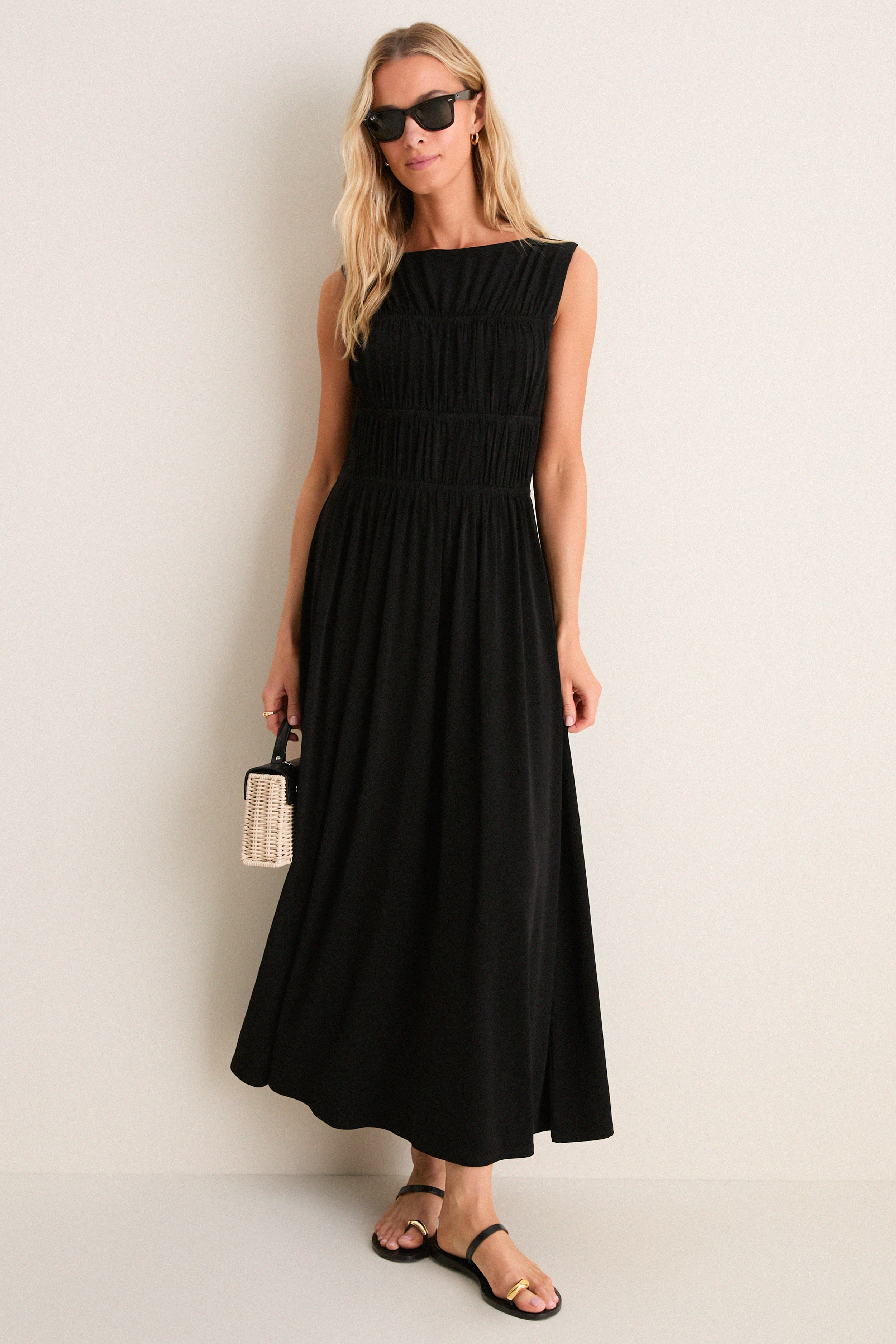 Black Crepe Jersey Smocked Aurelia Dress | Tuckernuck