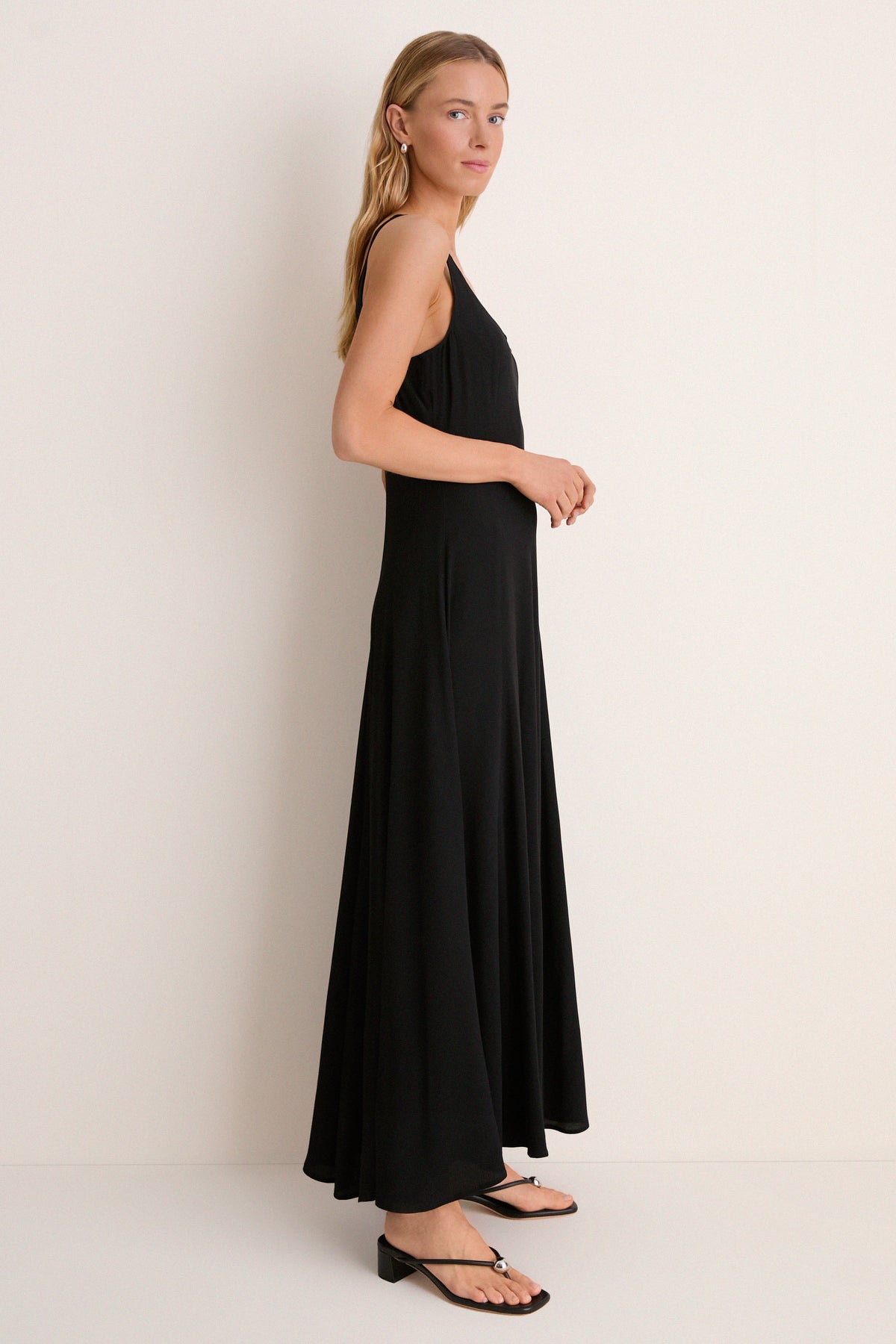 Black Viscose Crepe Tank Lyon Maxi Dress