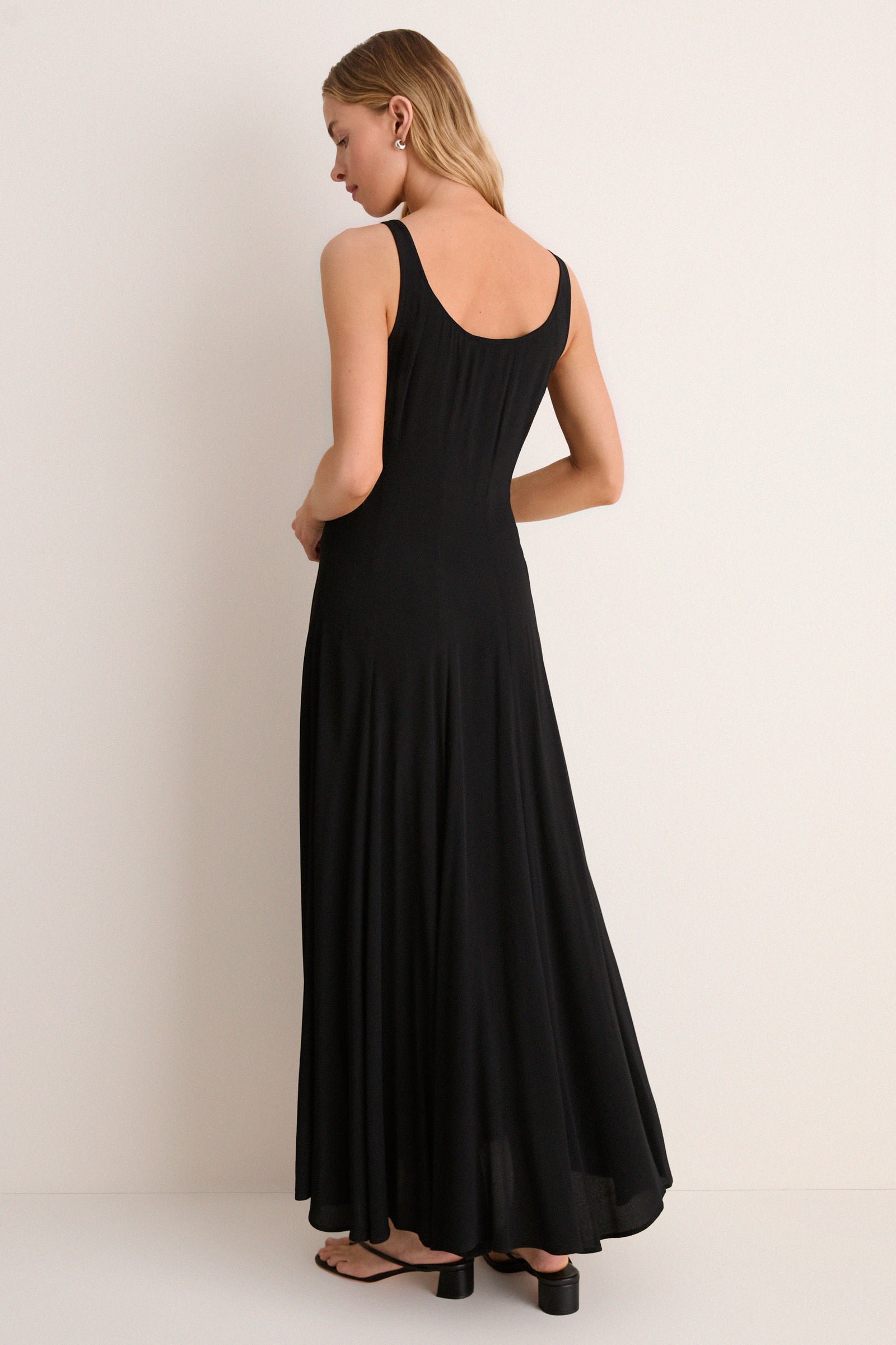 Black Viscose Crepe Tank Lyon Maxi Dress