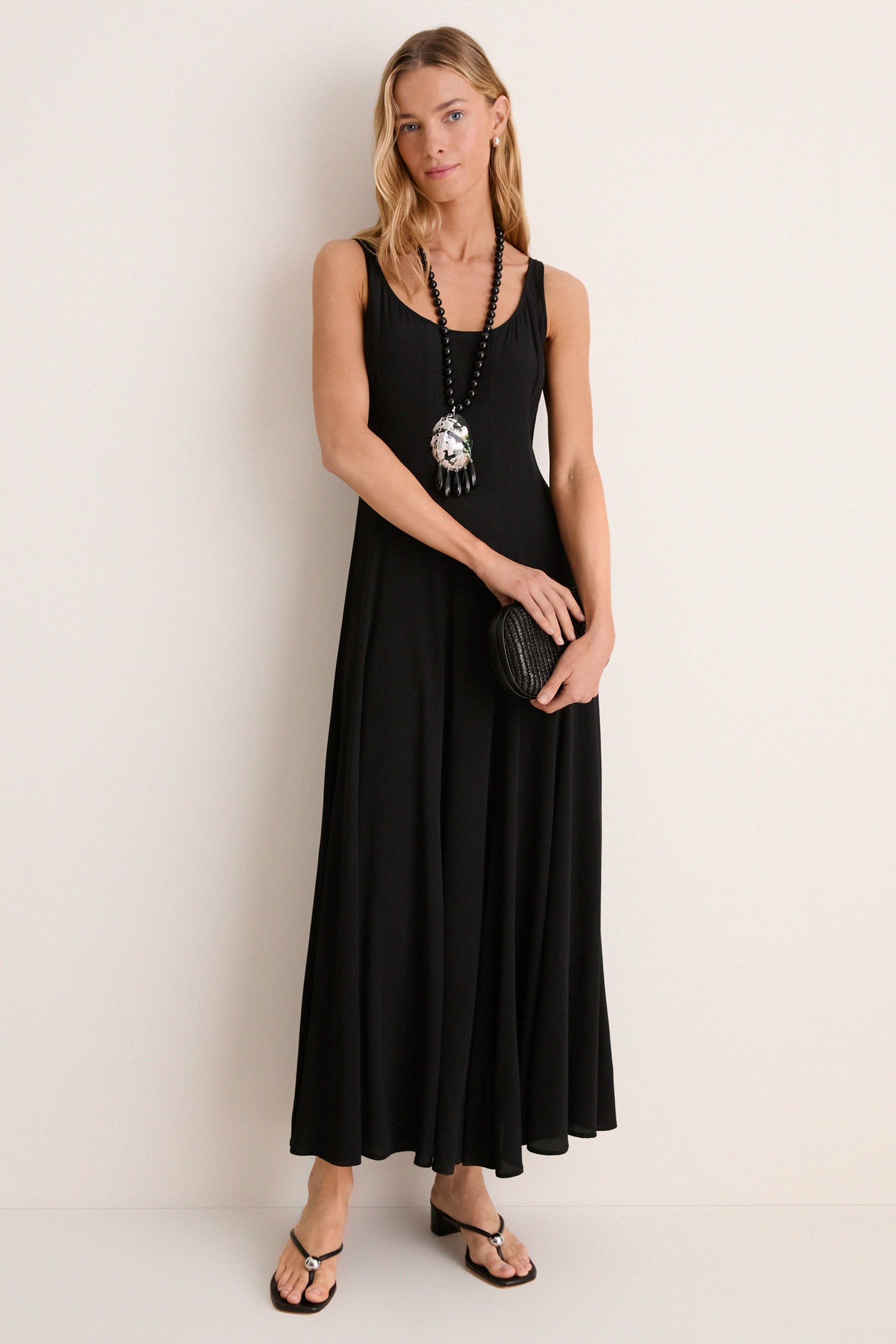 Black Viscose Crepe Tank Lyon Maxi Dress