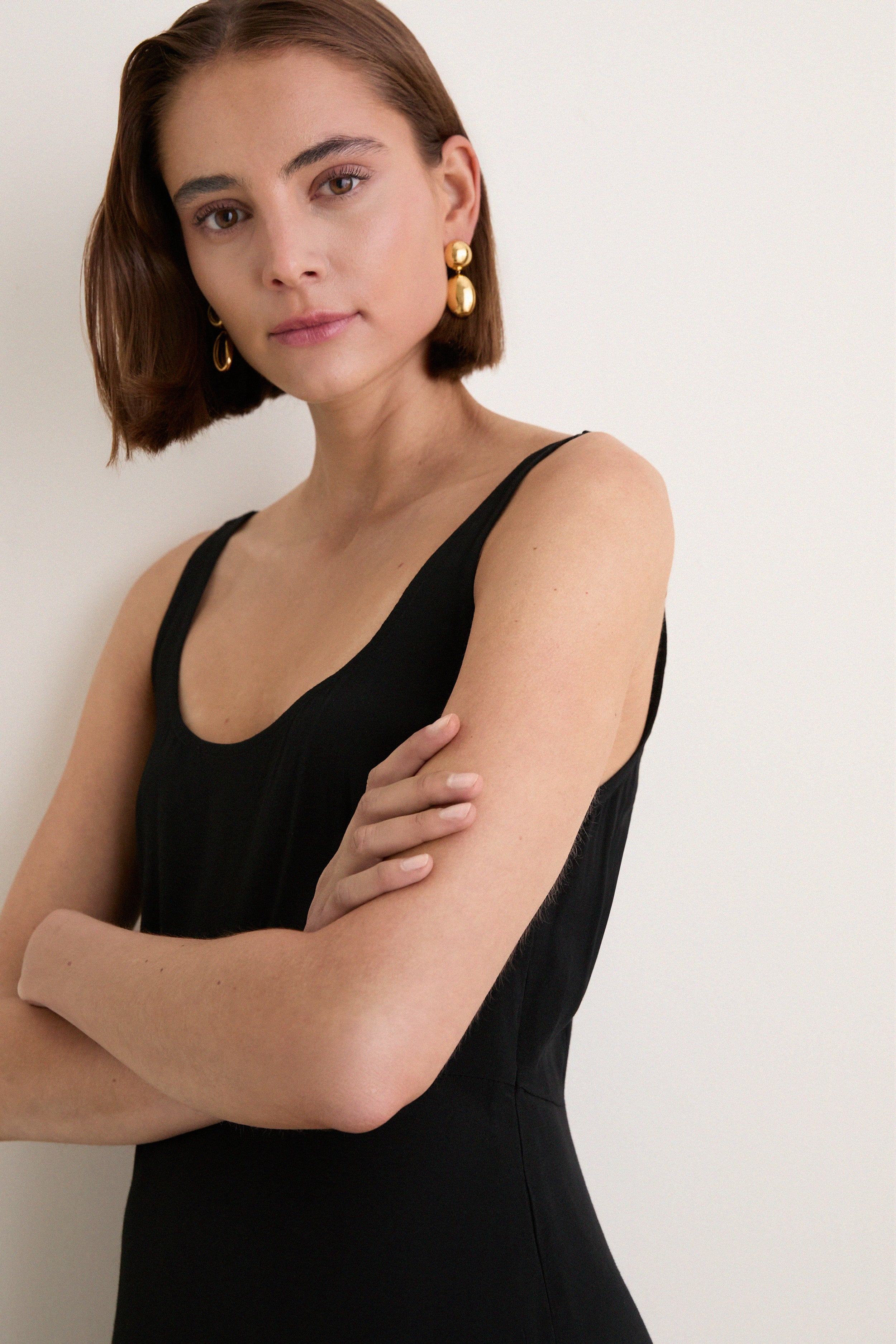 Black Viscose Crepe Lyon Mini Dress