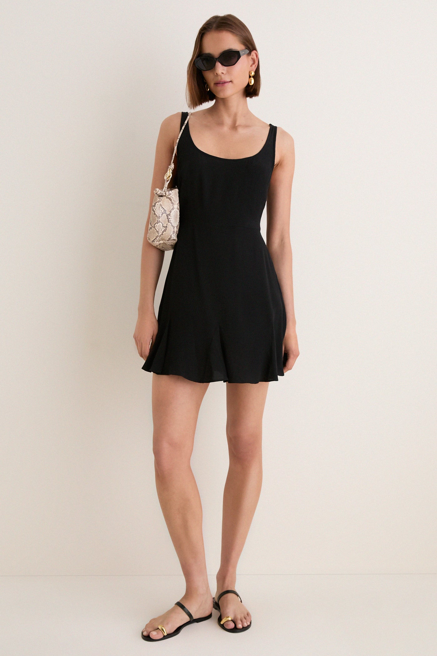 Black Viscose Crepe Lyon Mini Dress
