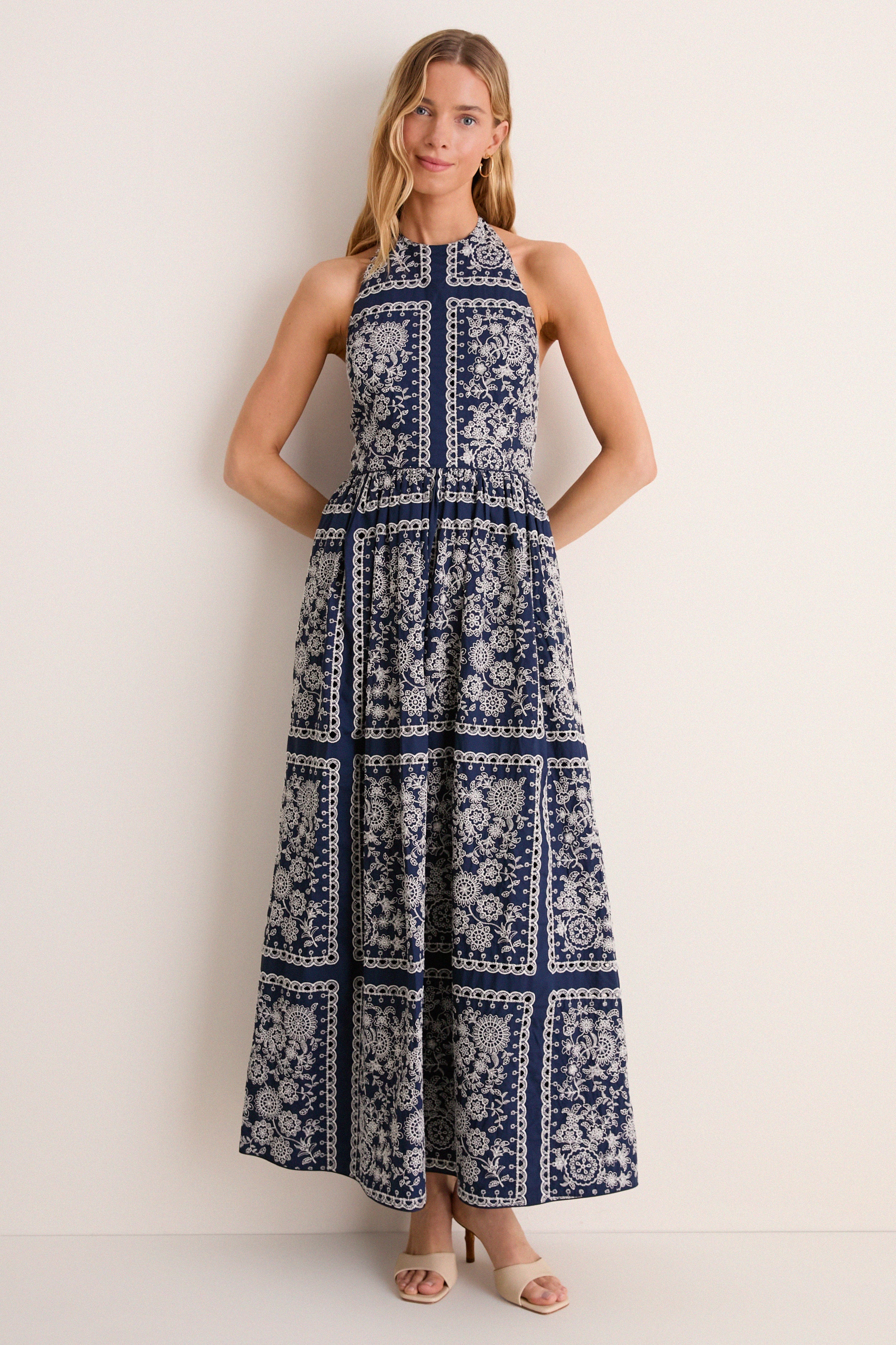 Navy Embroidered Marcie Dress