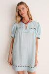 Mediterranean Mist Eyelet Linen Bridget Mini Dress
