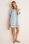 Mediterranean Mist Eyelet Linen Bridget Mini Dress