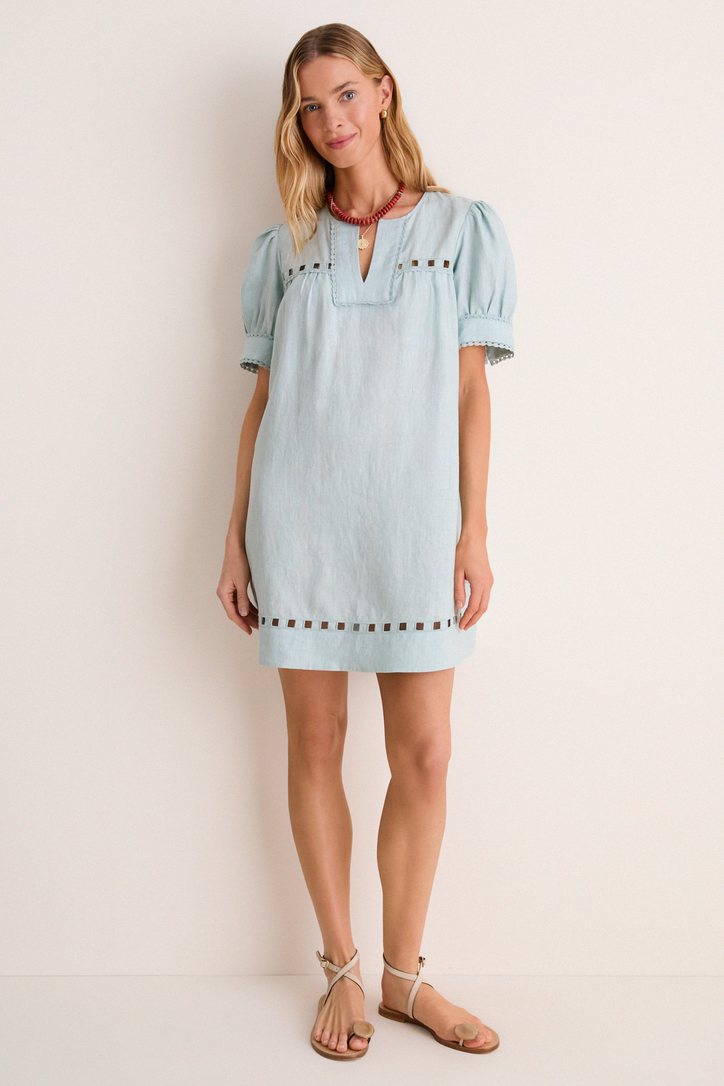 Mediterranean Mist Eyelet Linen Bridget Mini Dress | Tuckernuck