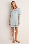 Mediterranean Mist Eyelet Linen Bridget Mini Dress