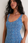 Aqua Ditsy Viscose  Crepe Lyon Maxi Dress