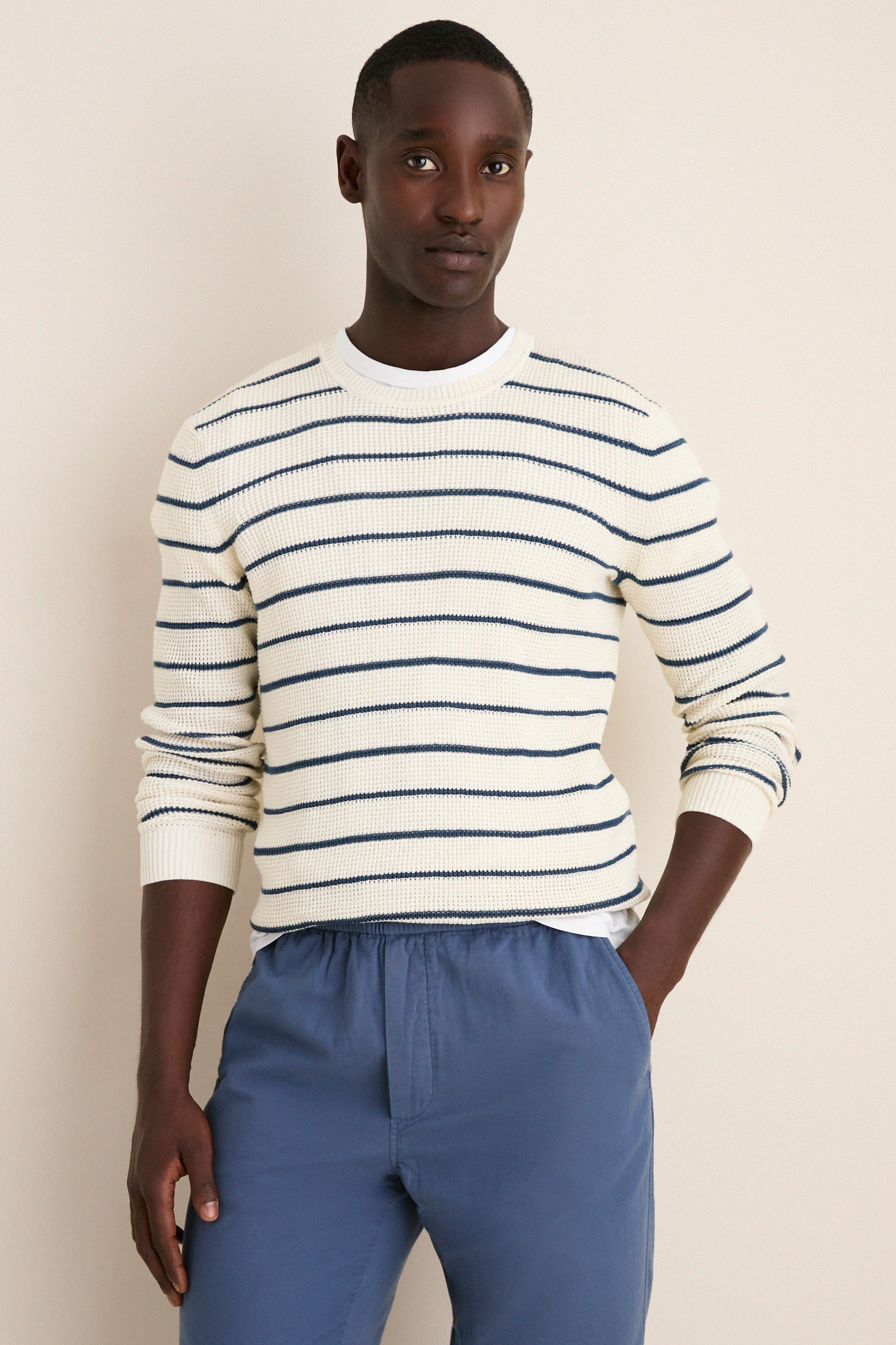 Ivory Night Stripe Sunwashed Crewneck Sweater