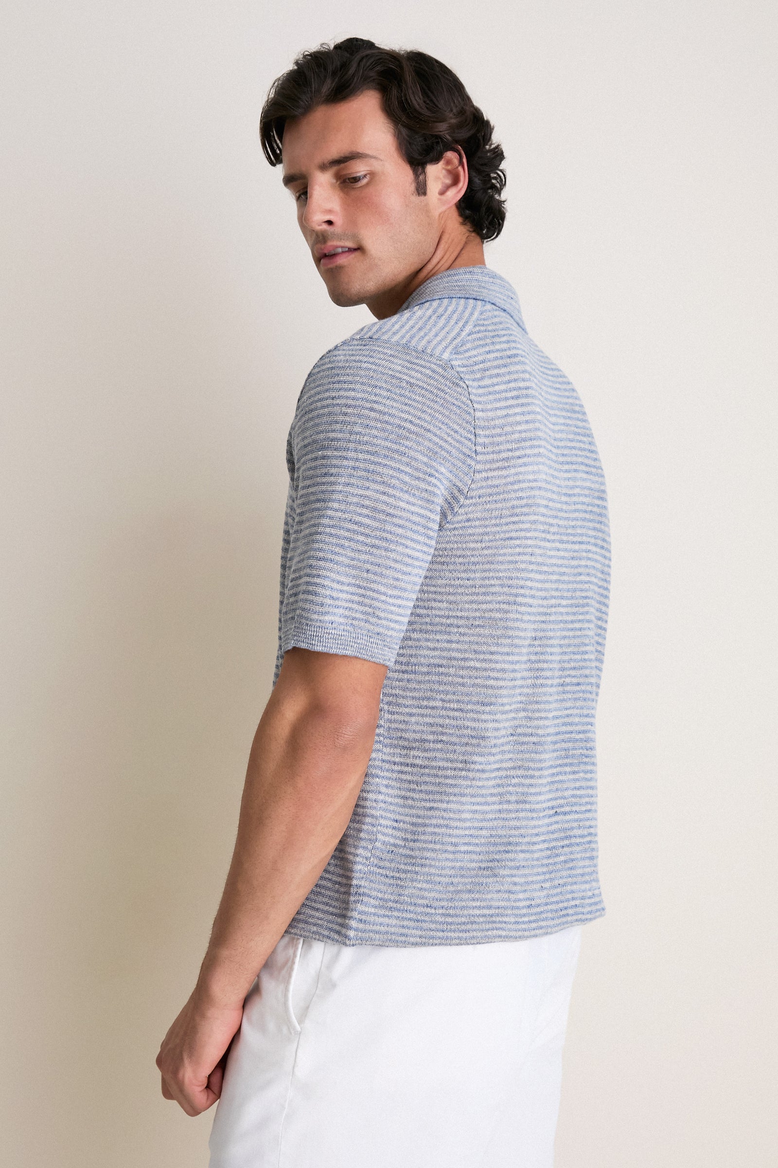 Shore Rock Stripe Linen Sweater Polo