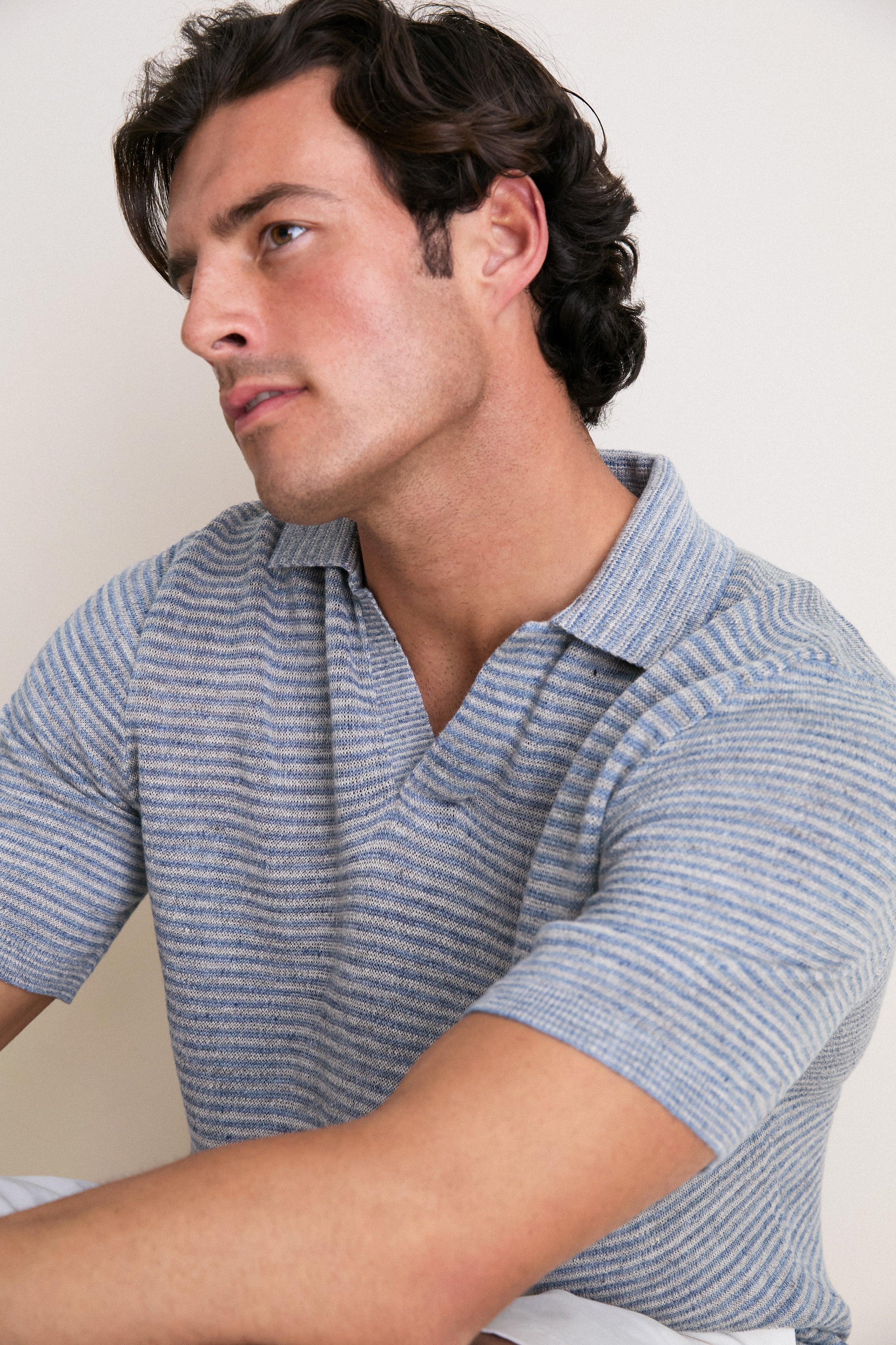 Shore Rock Stripe Linen Sweater Polo