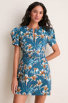Blue & Brown Floral Liliana Zip Front Mini Dress