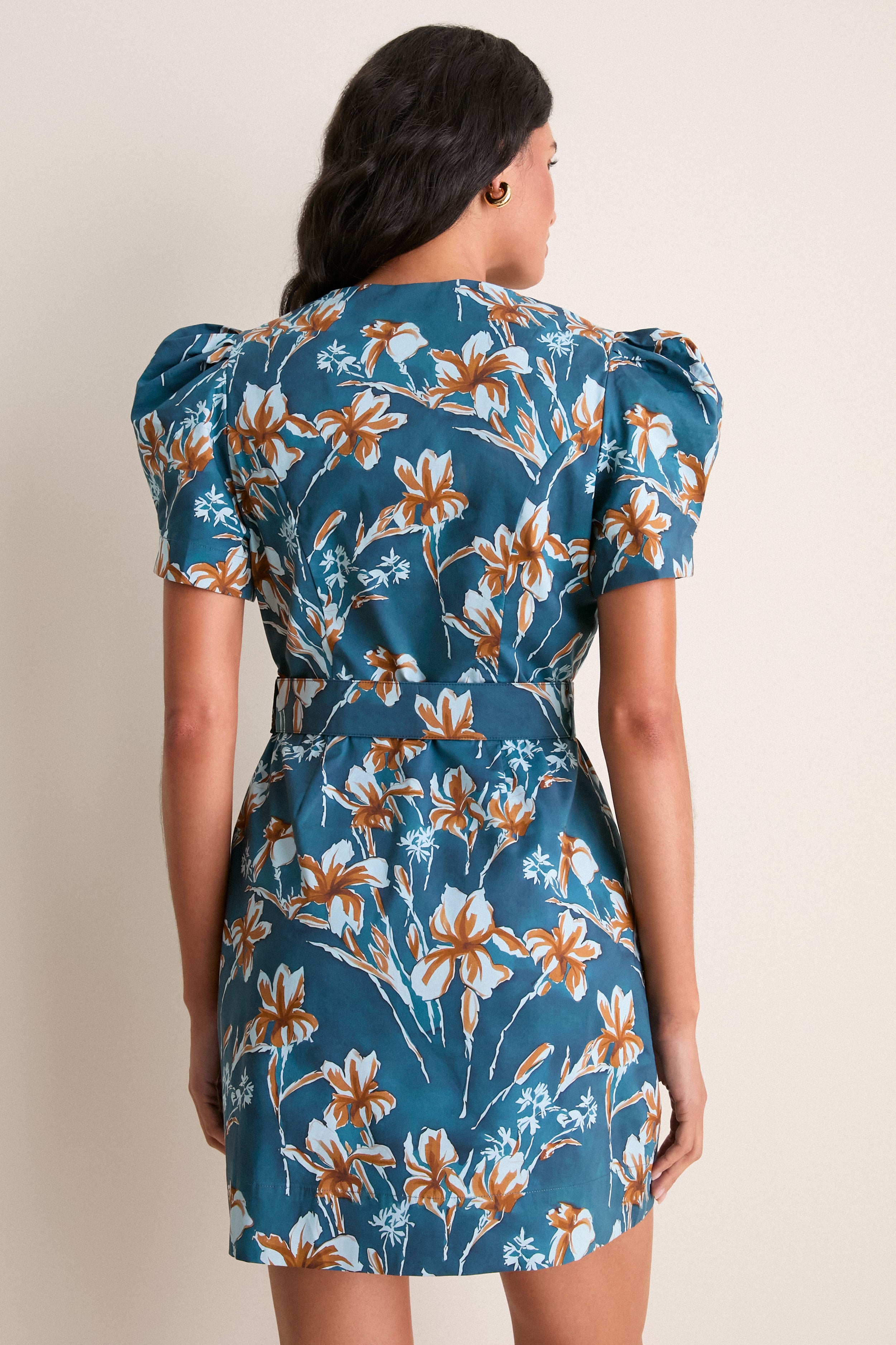 Blue & Brown Floral Liliana Zip Front Mini Dress | Hyacinth House