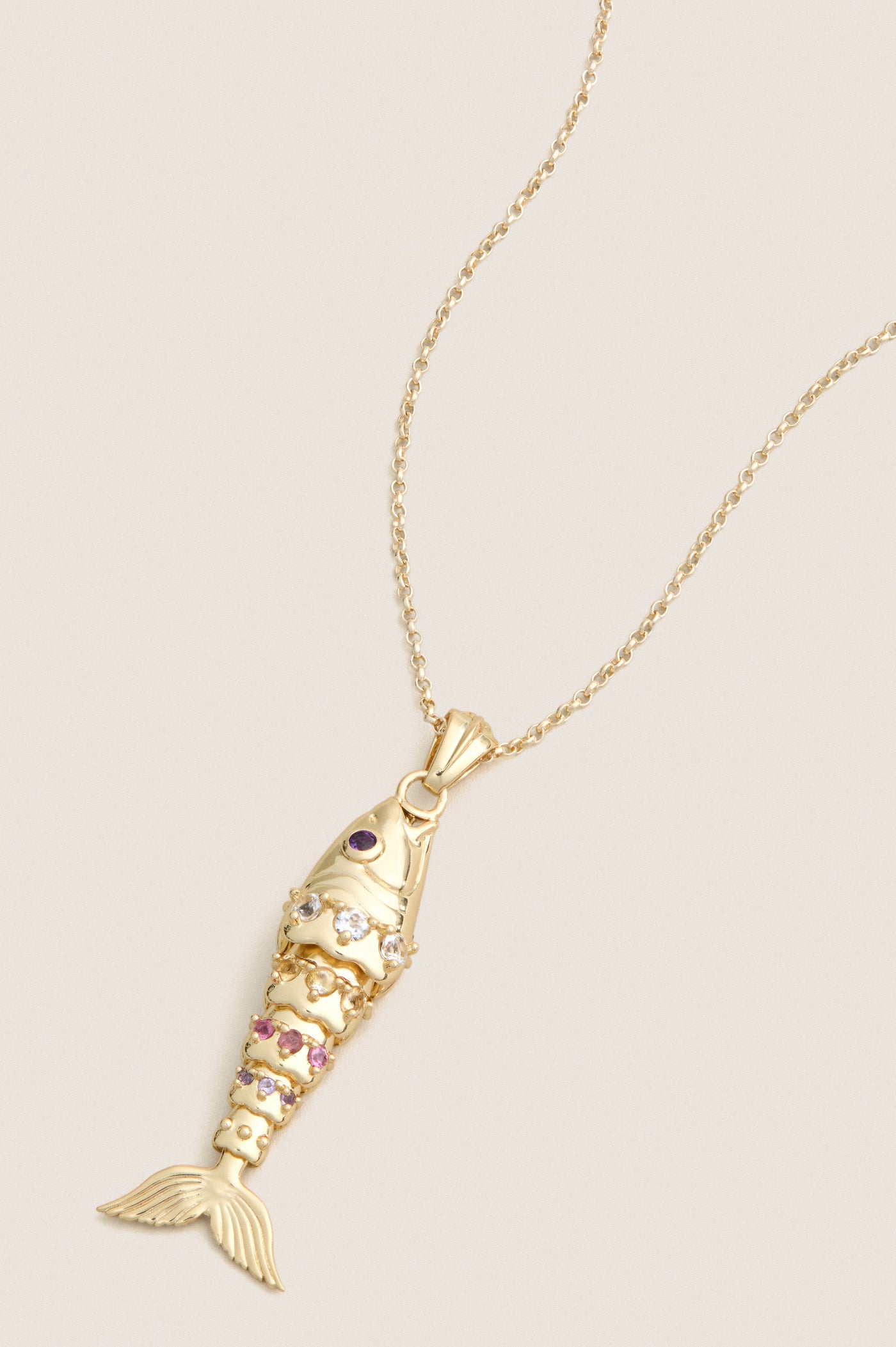 Strong Ombre Stone Fish Pendant with Classic Rolo