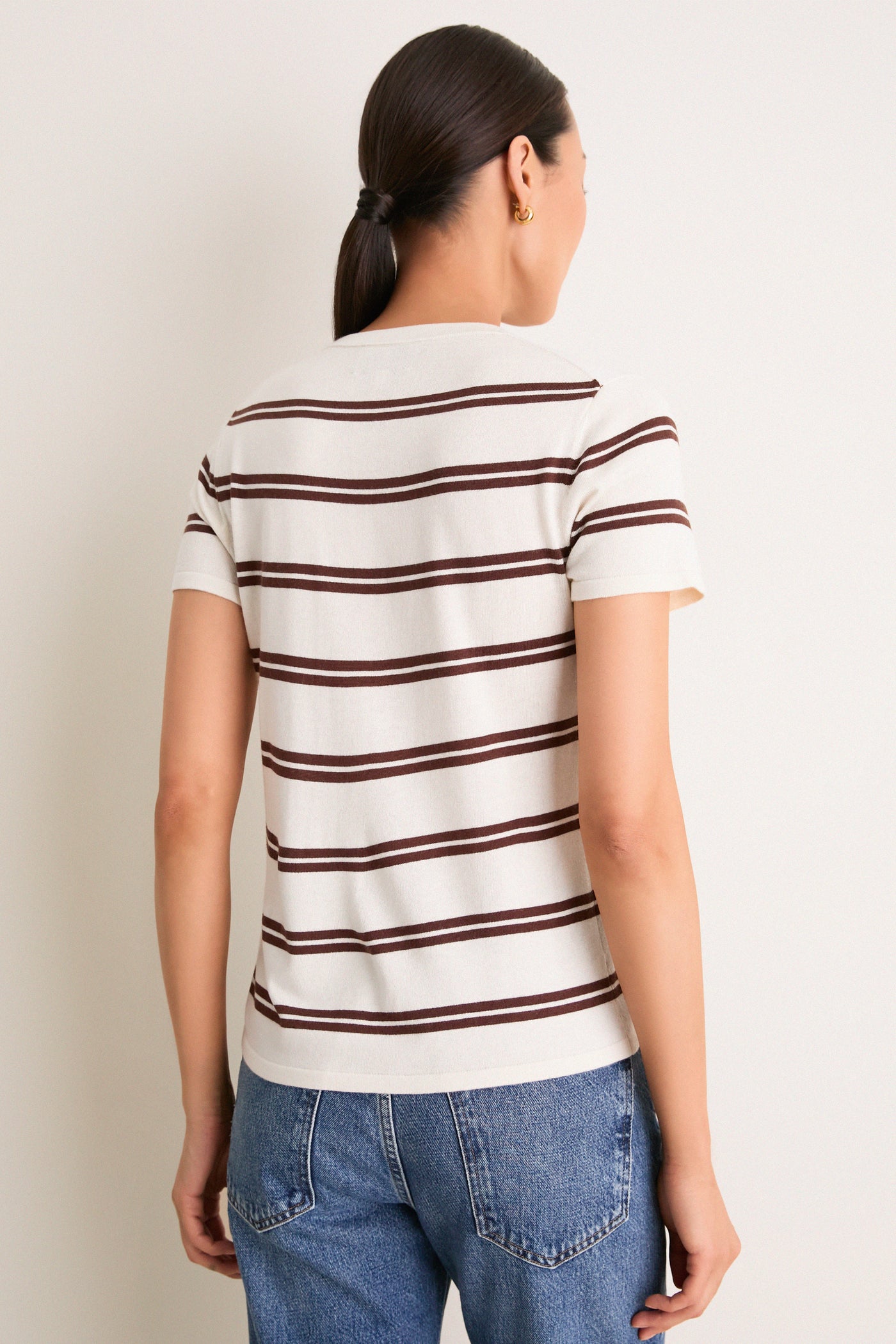 Ivory and Mocha Stripe Cashmere Silk Katie Tee