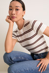 Ivory and Mocha Stripe Cashmere Silk Katie Tee