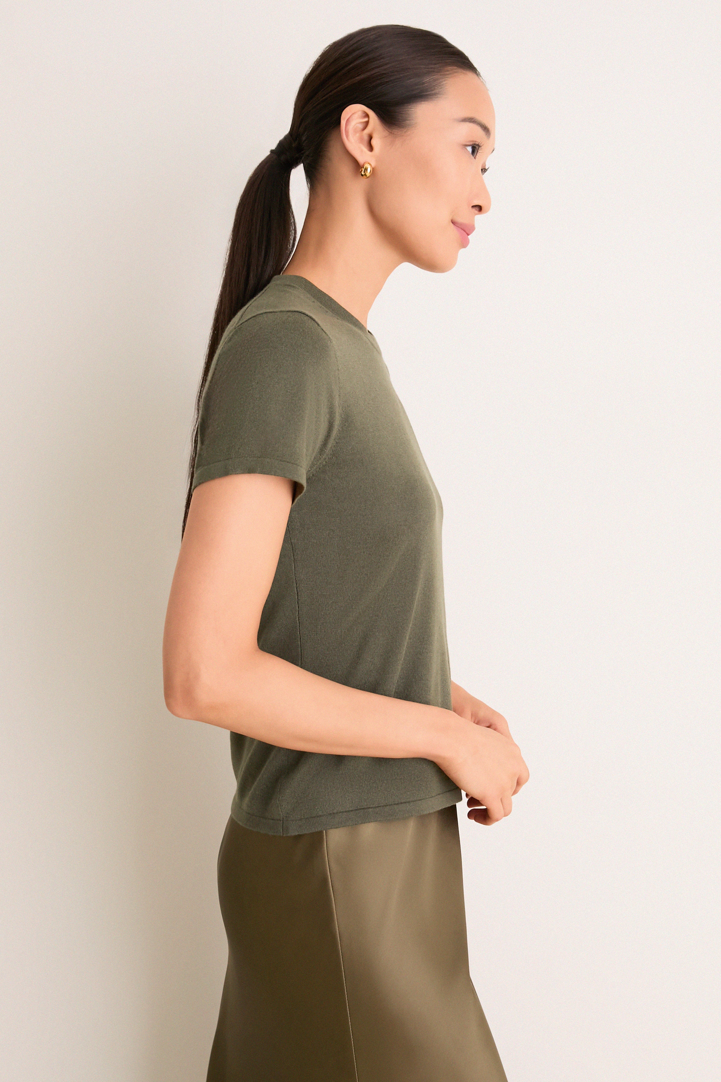 Olive Cashmere Silk Katie Tee