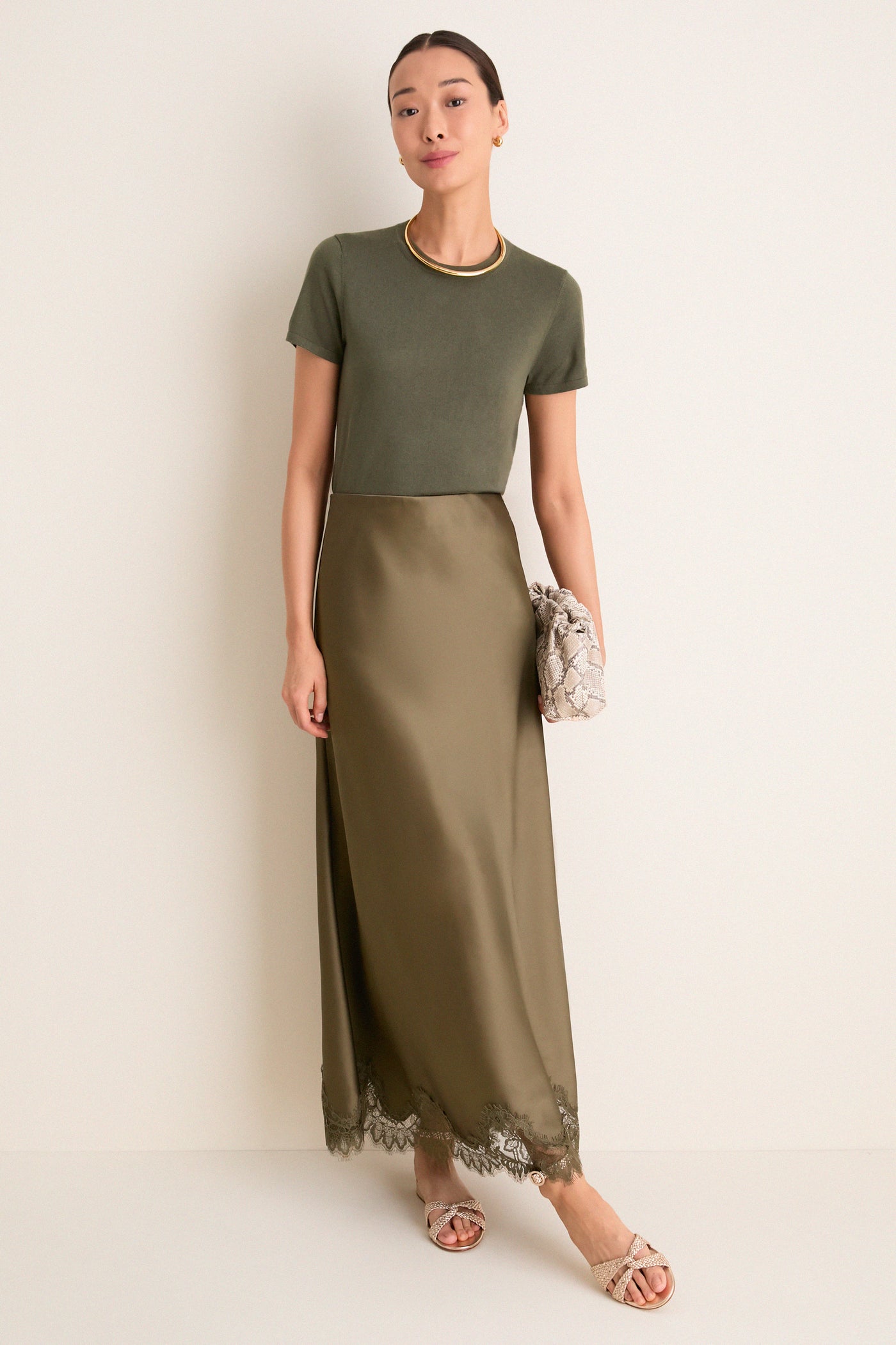 Olive Cashmere Silk Katie Tee