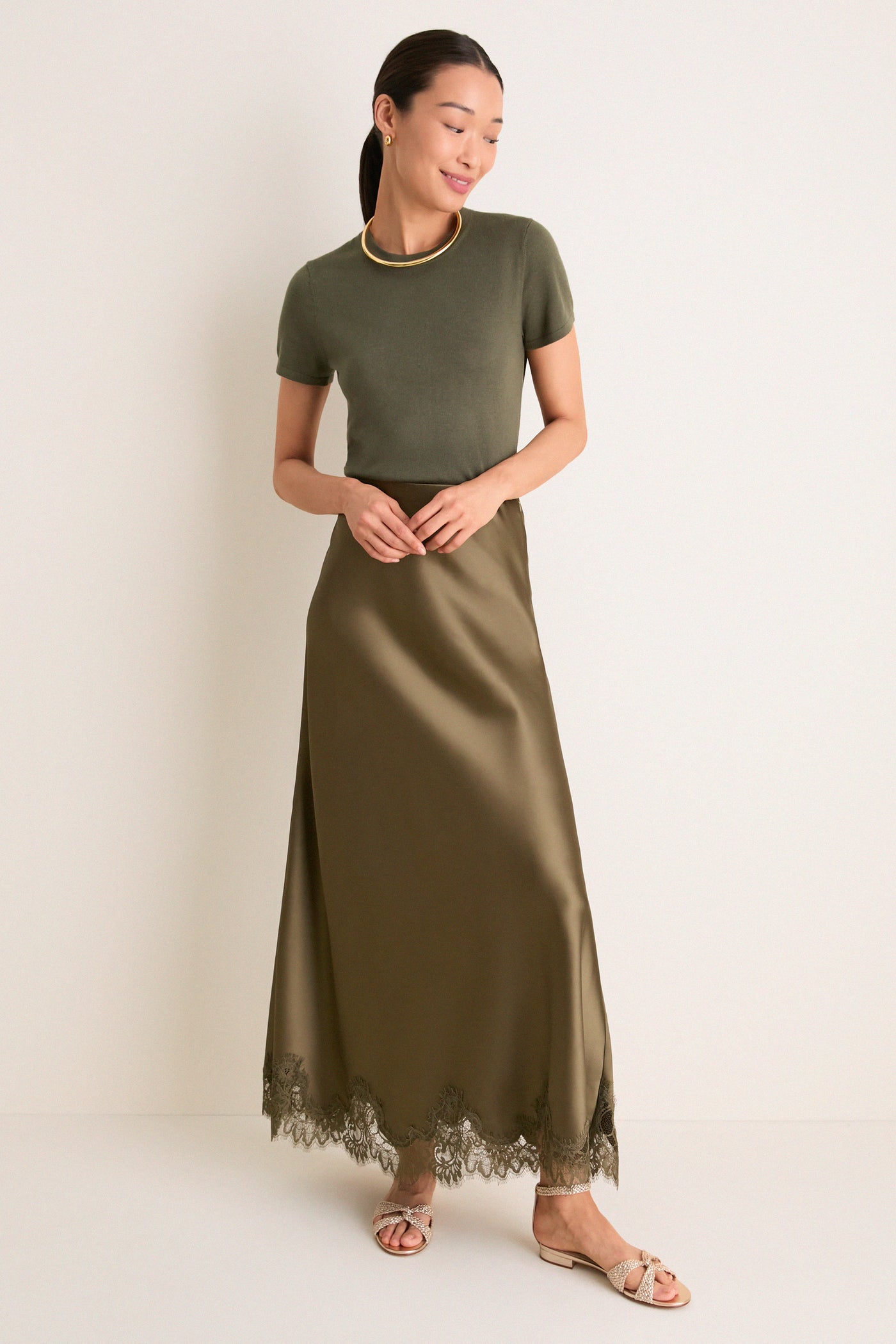 Olive Cashmere Silk Katie Tee