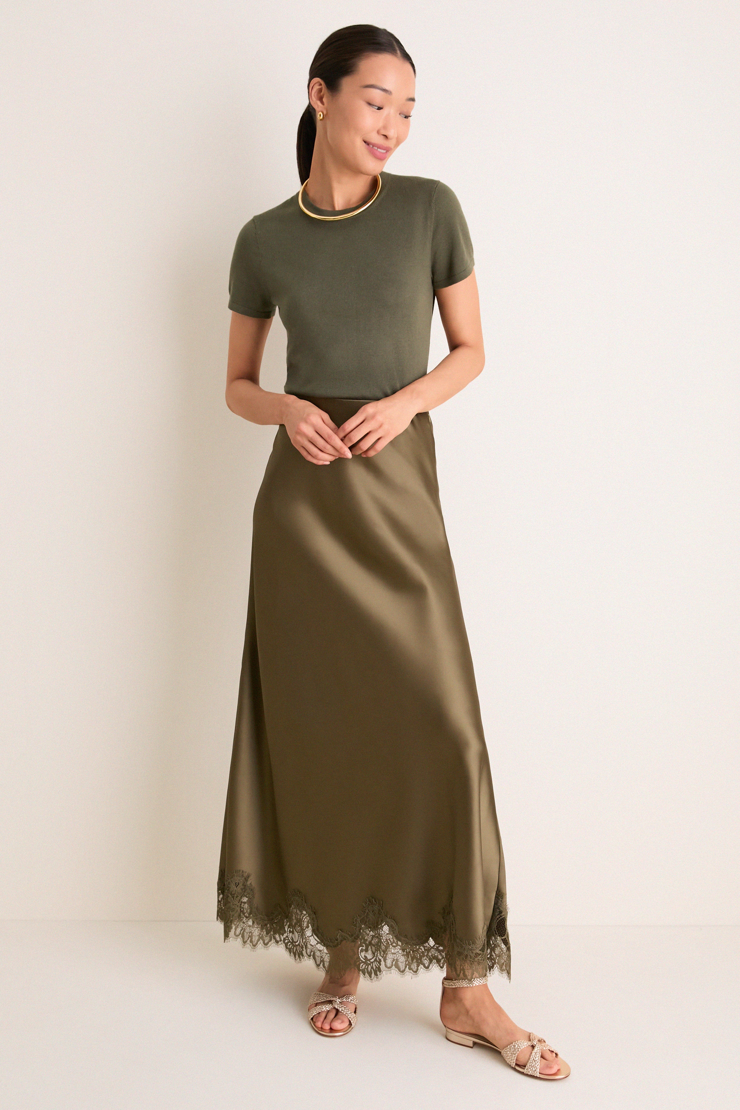 Olive Cashmere Silk Katie Tee