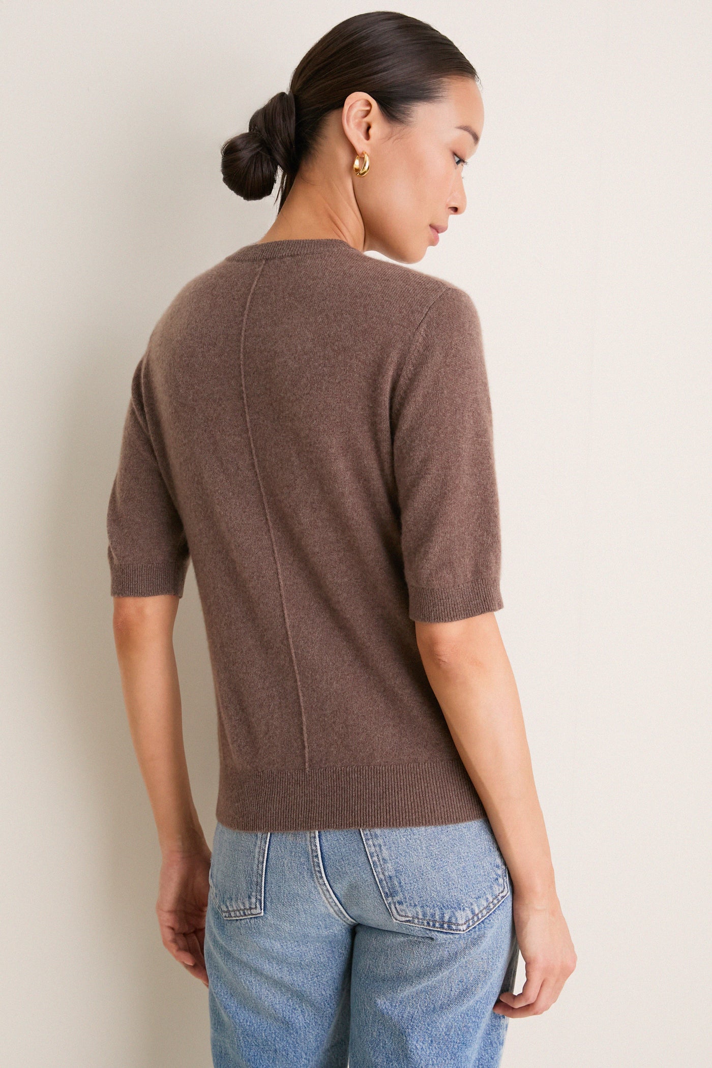 Mocha Cashmere Short Sleeve Noemie Sweater