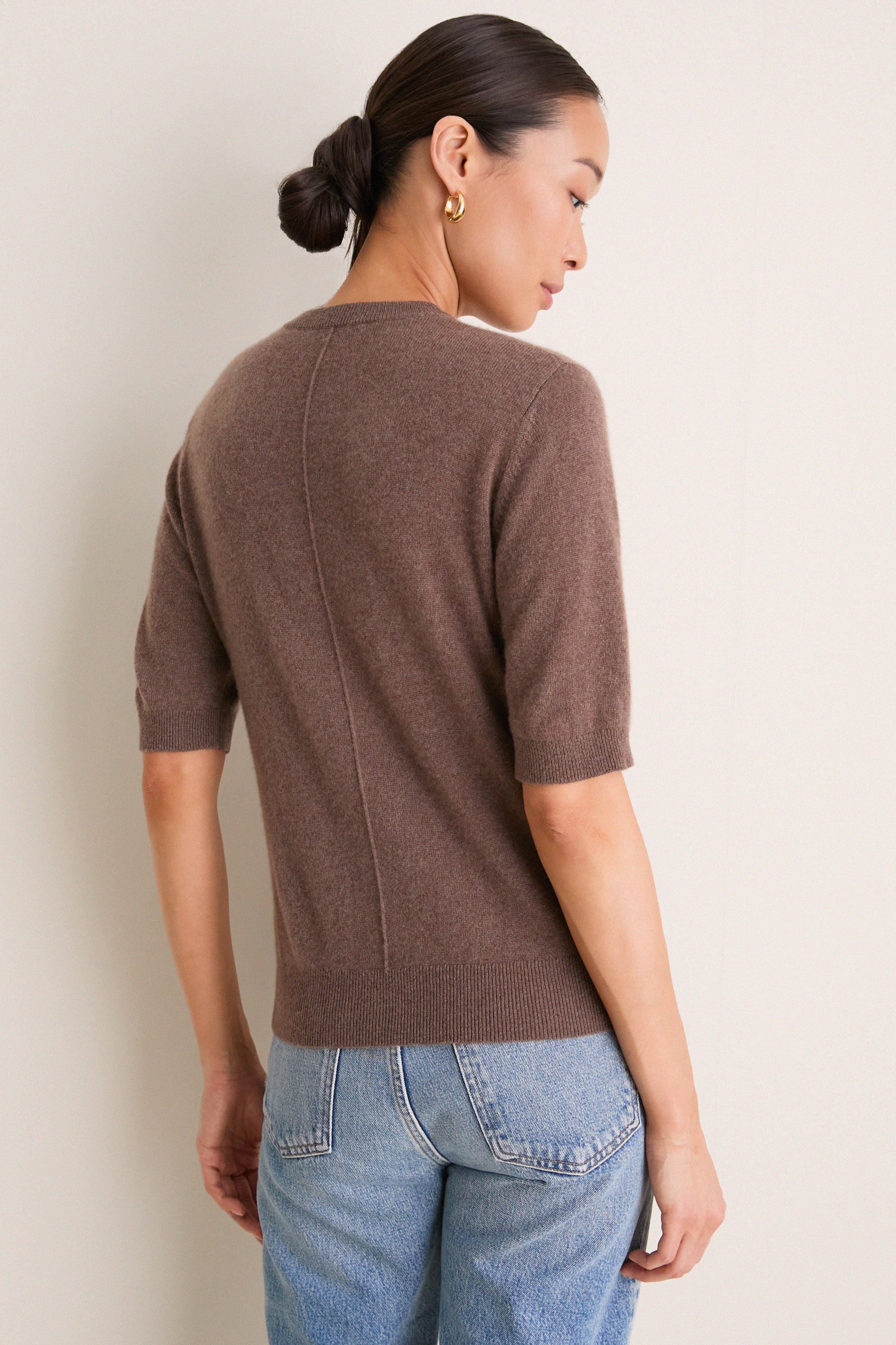 Mocha Cashmere Short Sleeve Noemie Sweater