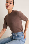Mocha Cashmere Short Sleeve Noemie Sweater