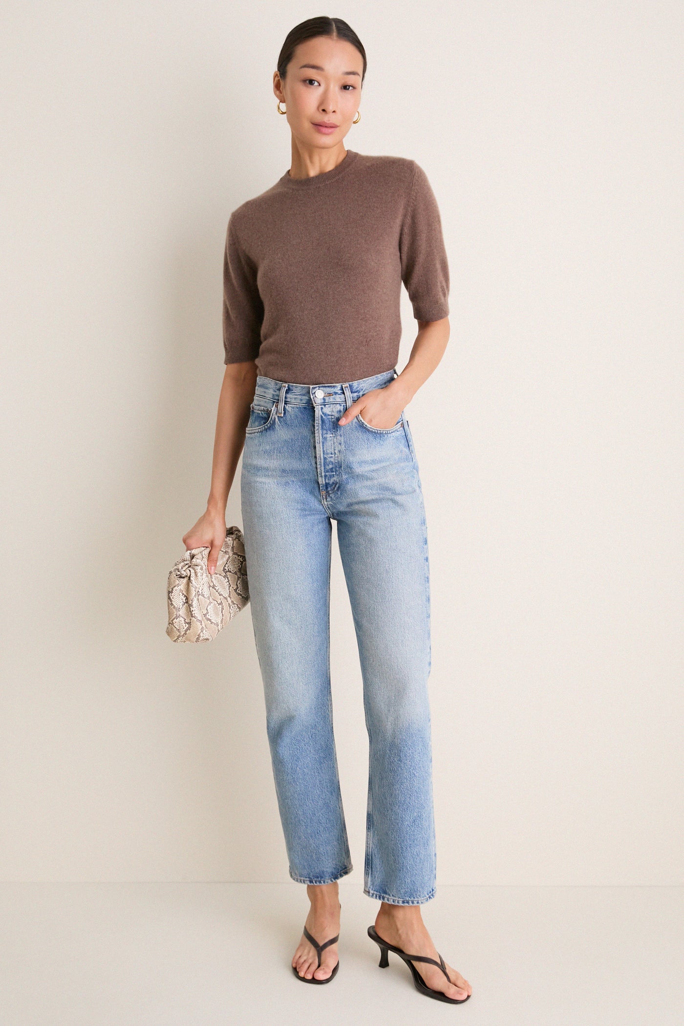 Mocha Cashmere Short Sleeve Noemie Sweater
