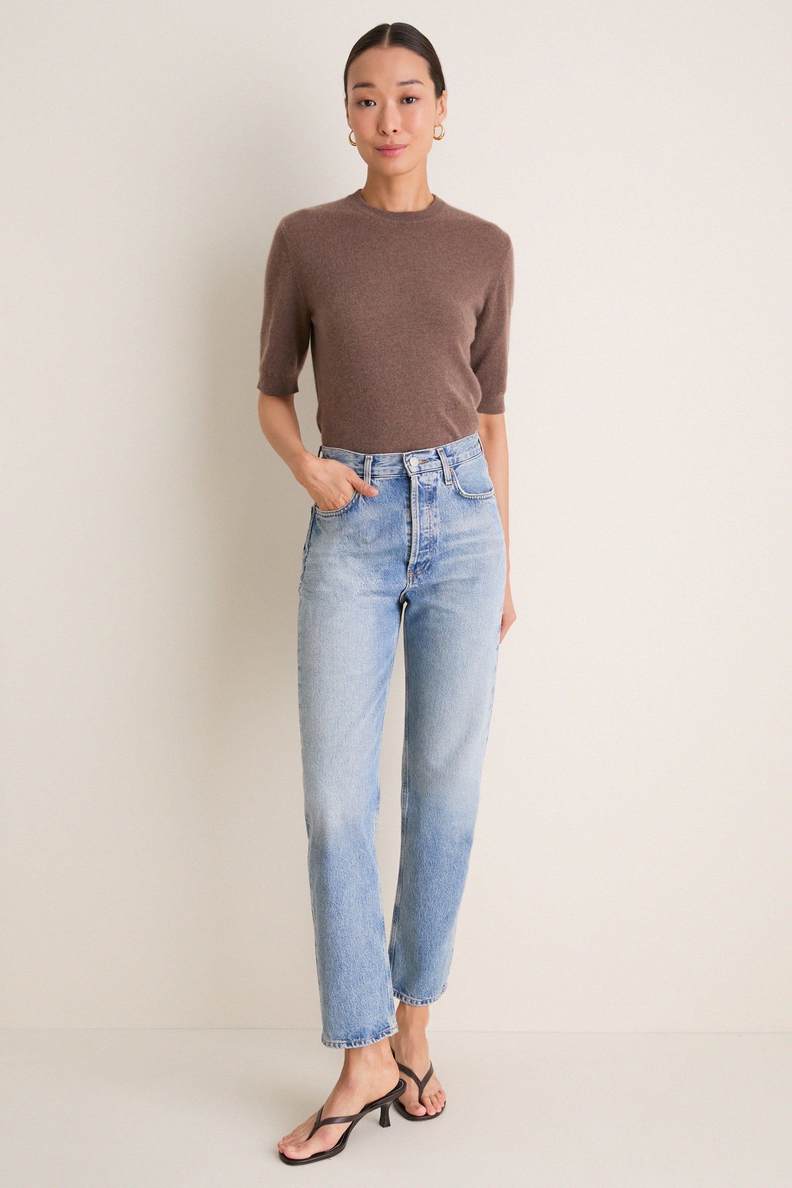 Mocha Cashmere Short Sleeve Noemie Sweater