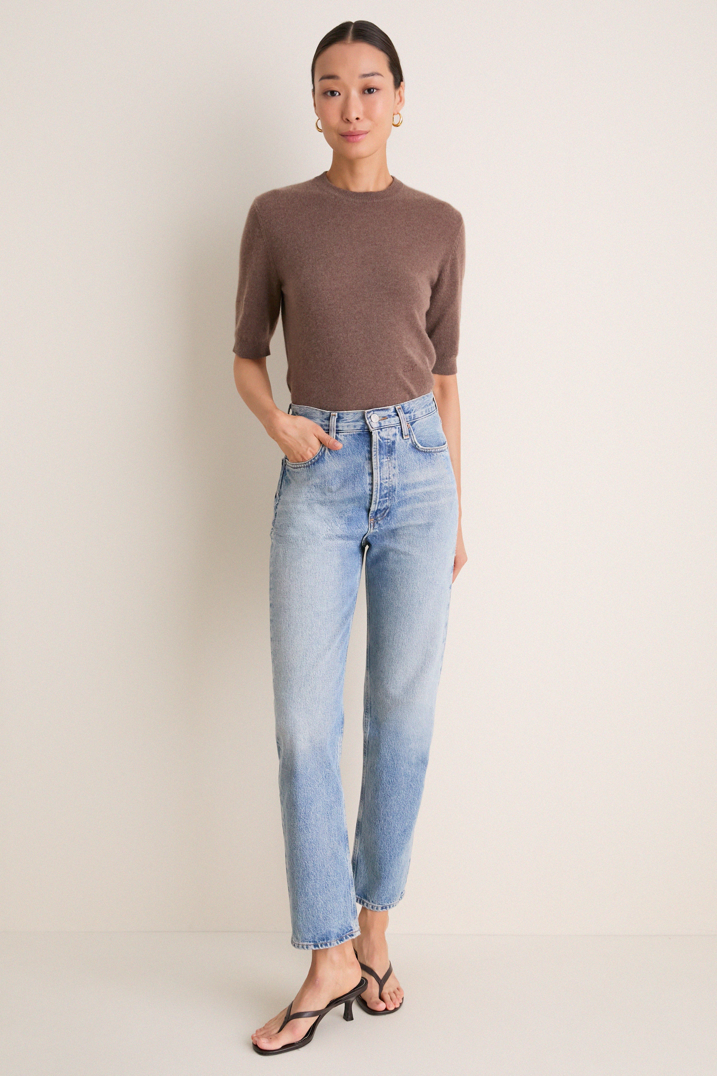 Mocha Cashmere Short Sleeve Noemie Sweater