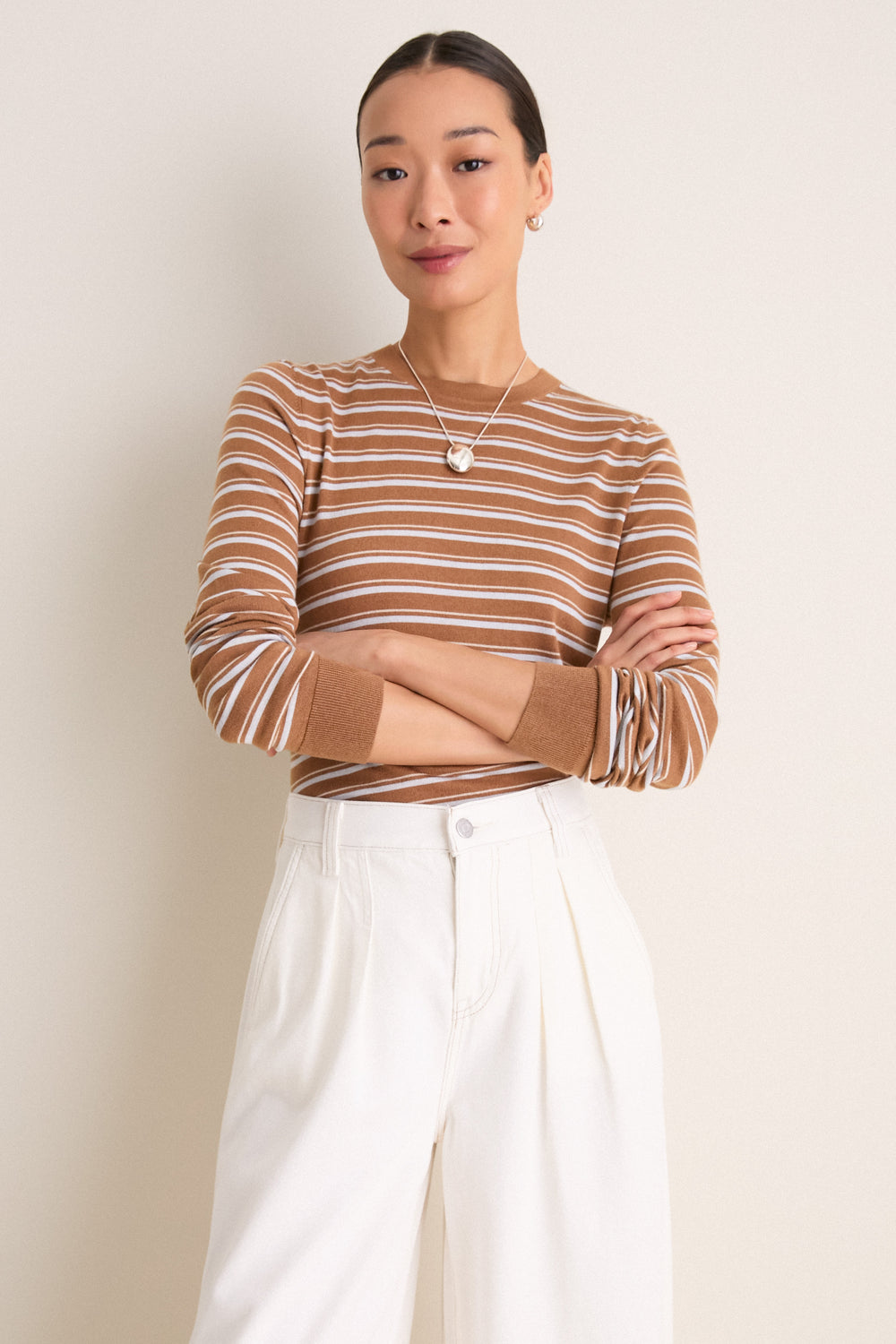 Mocha and Ivory Stripe Striped Long Sleeve Katie Tee