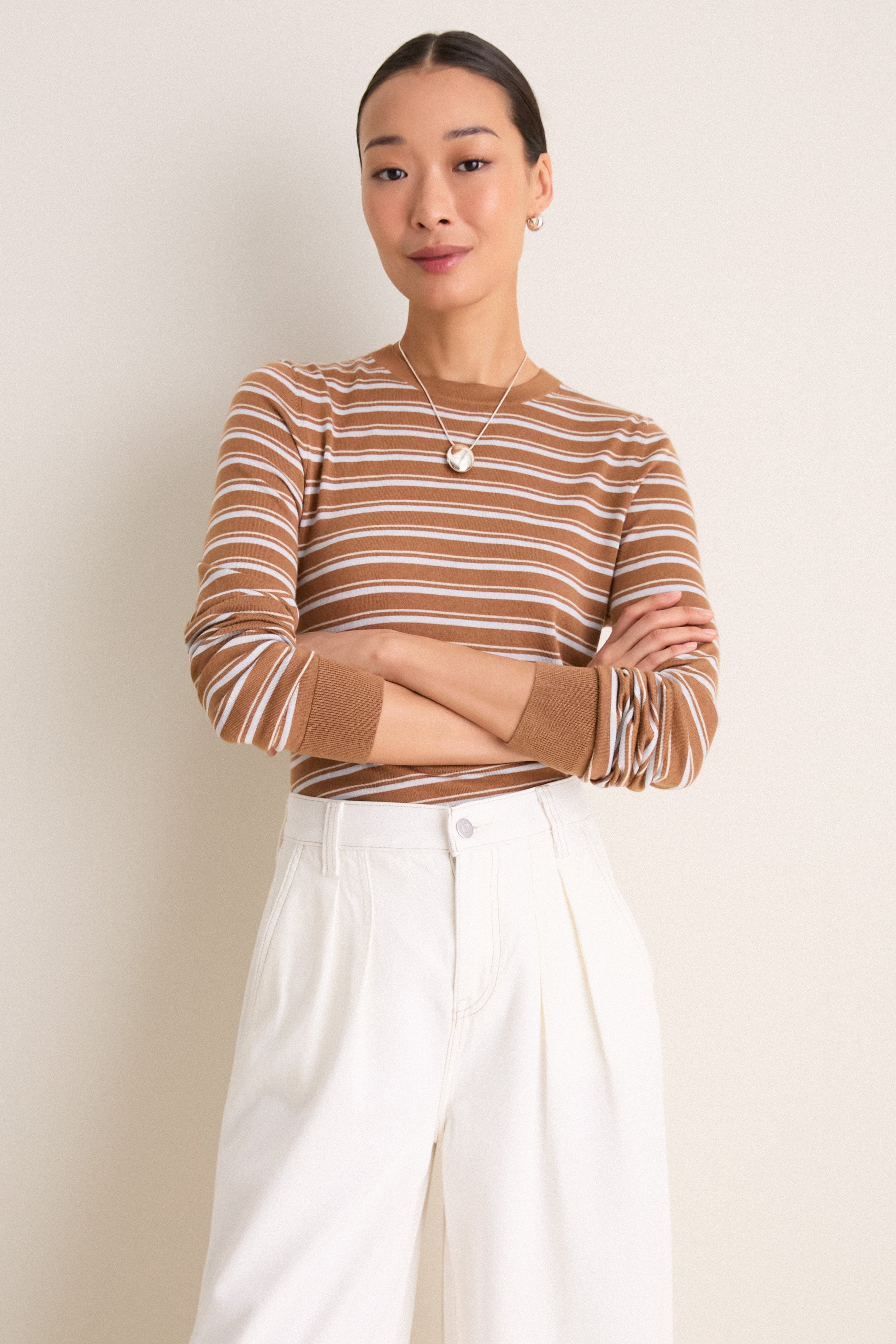 Mocha and Ivory Stripe Striped Long Sleeve Katie Tee
