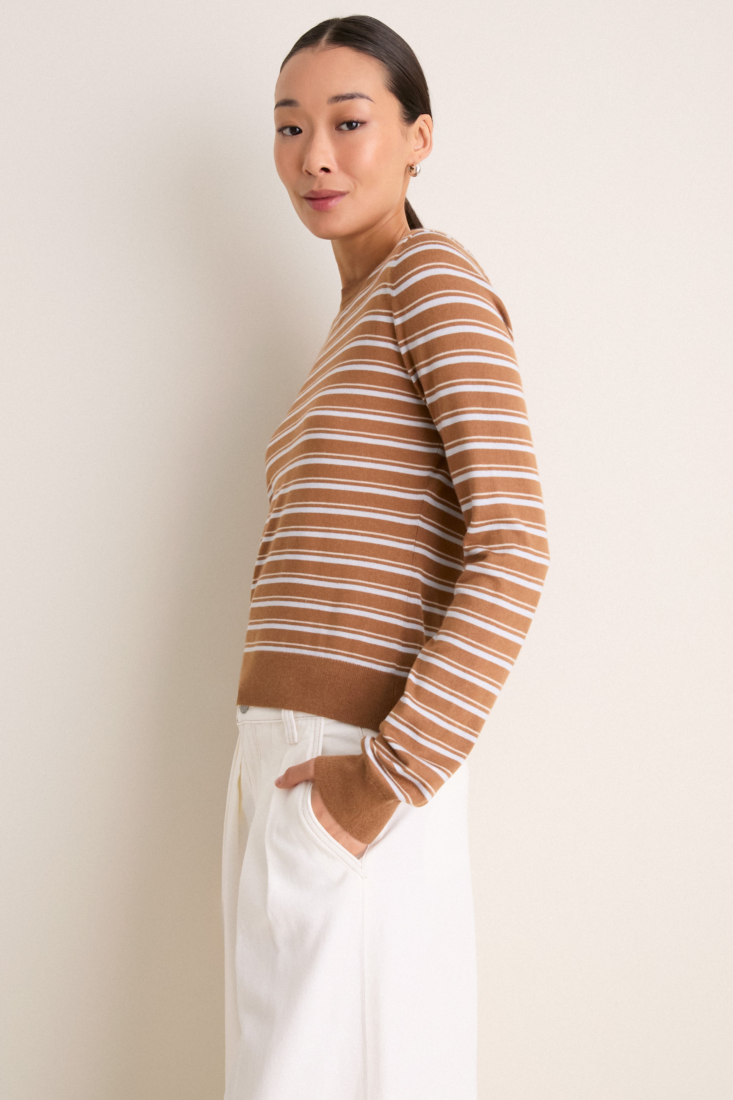Mocha and Ivory Stripe Striped Long Sleeve Katie Tee