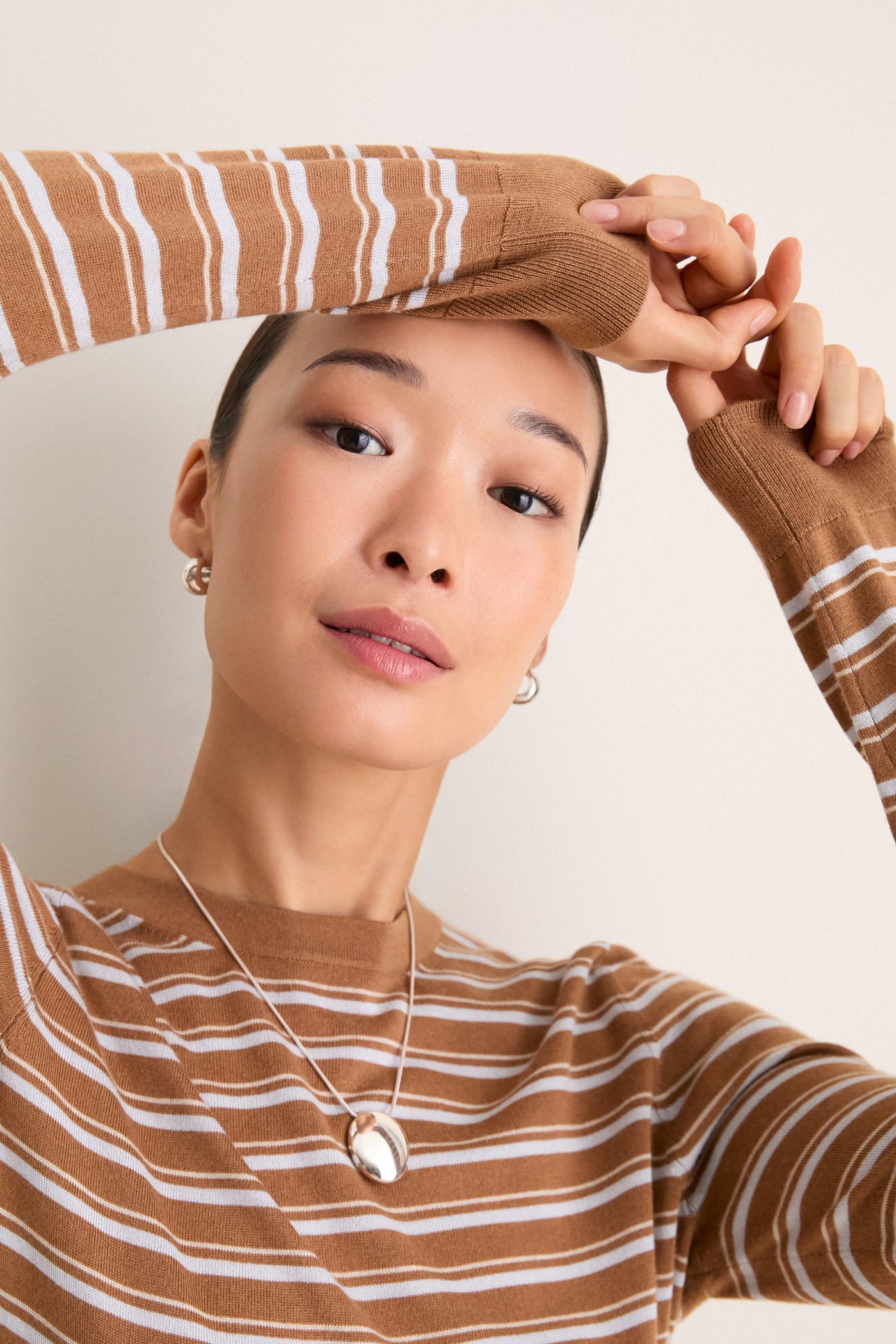 Mocha and Ivory Stripe Striped Long Sleeve Katie Tee