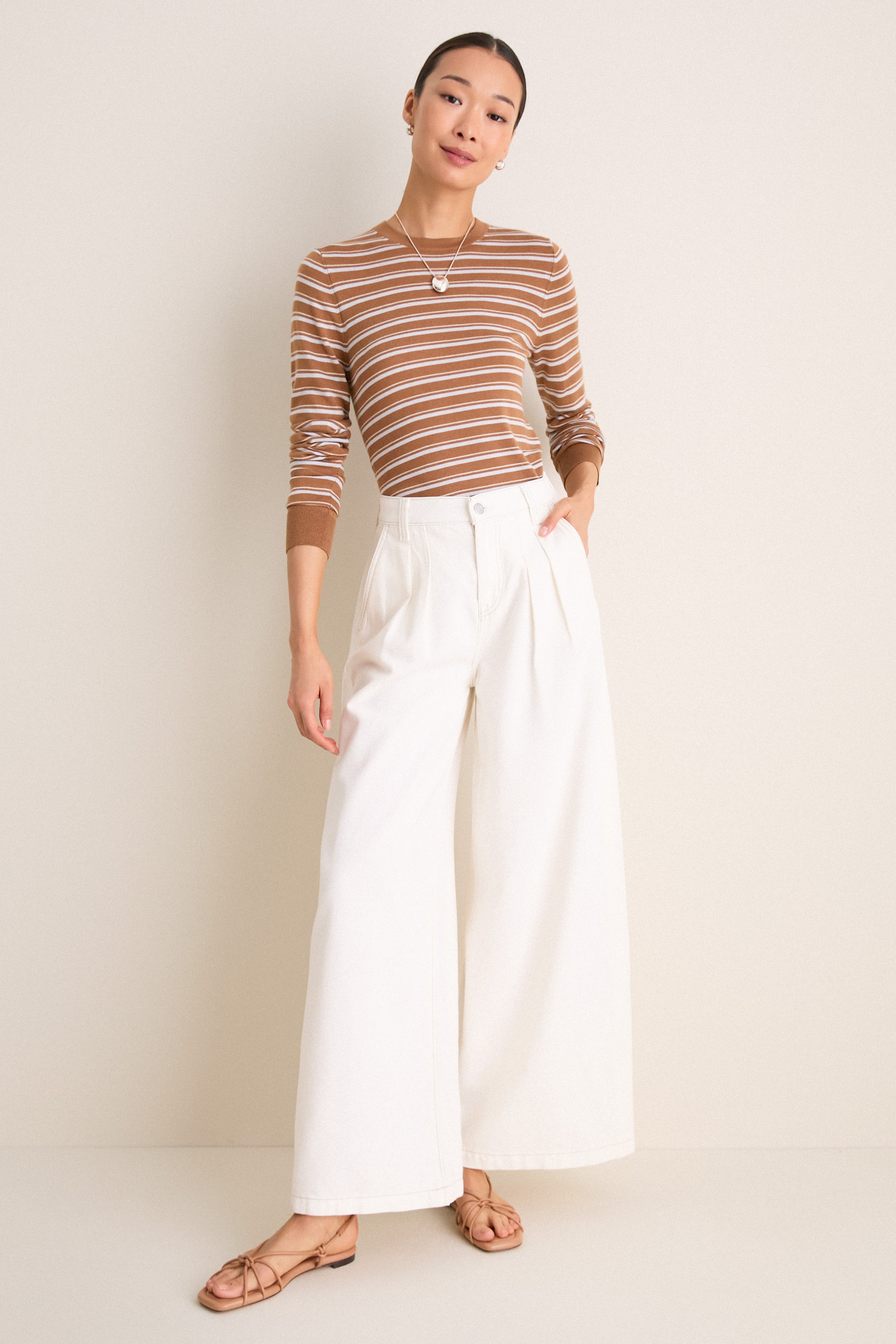 Mocha and Ivory Stripe Striped Long Sleeve Katie Tee