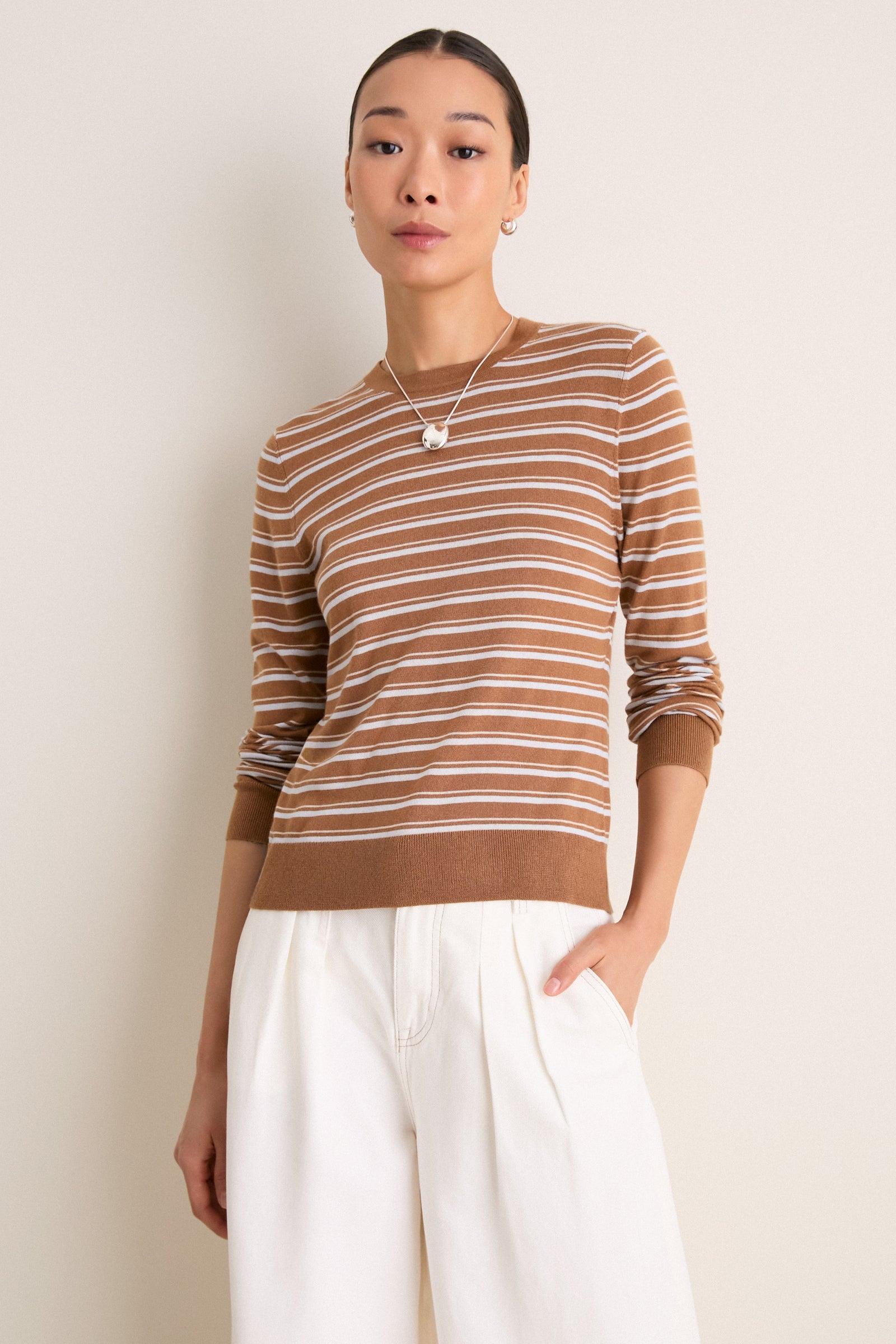 Mocha and Ivory Stripe Striped Long Sleeve Katie Tee