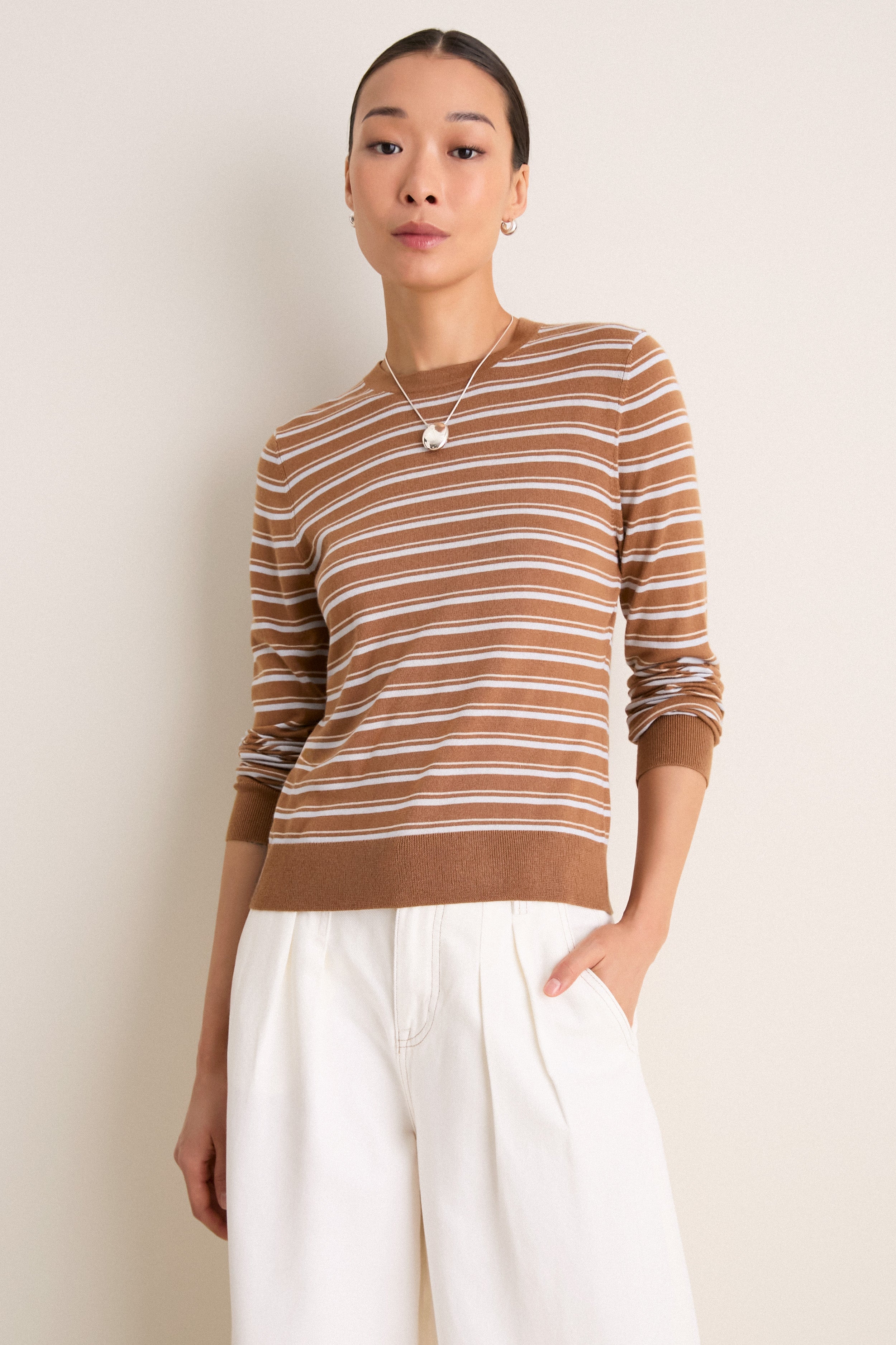 Mocha and Ivory Stripe Striped Long Sleeve Katie Tee