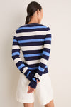 Navy Blue Striped Cashmere Silk Long Sleeve Katie Tee