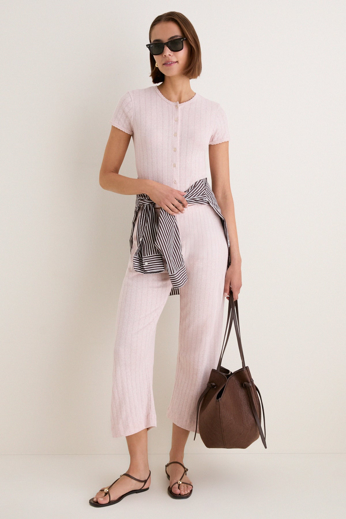 Petal Melange Pointelle Cropped Wide Leg Pant