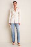 Egret Sateen Jacquard Long Button Blazer