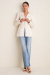 Egret Sateen Jacquard Long Button Blazer