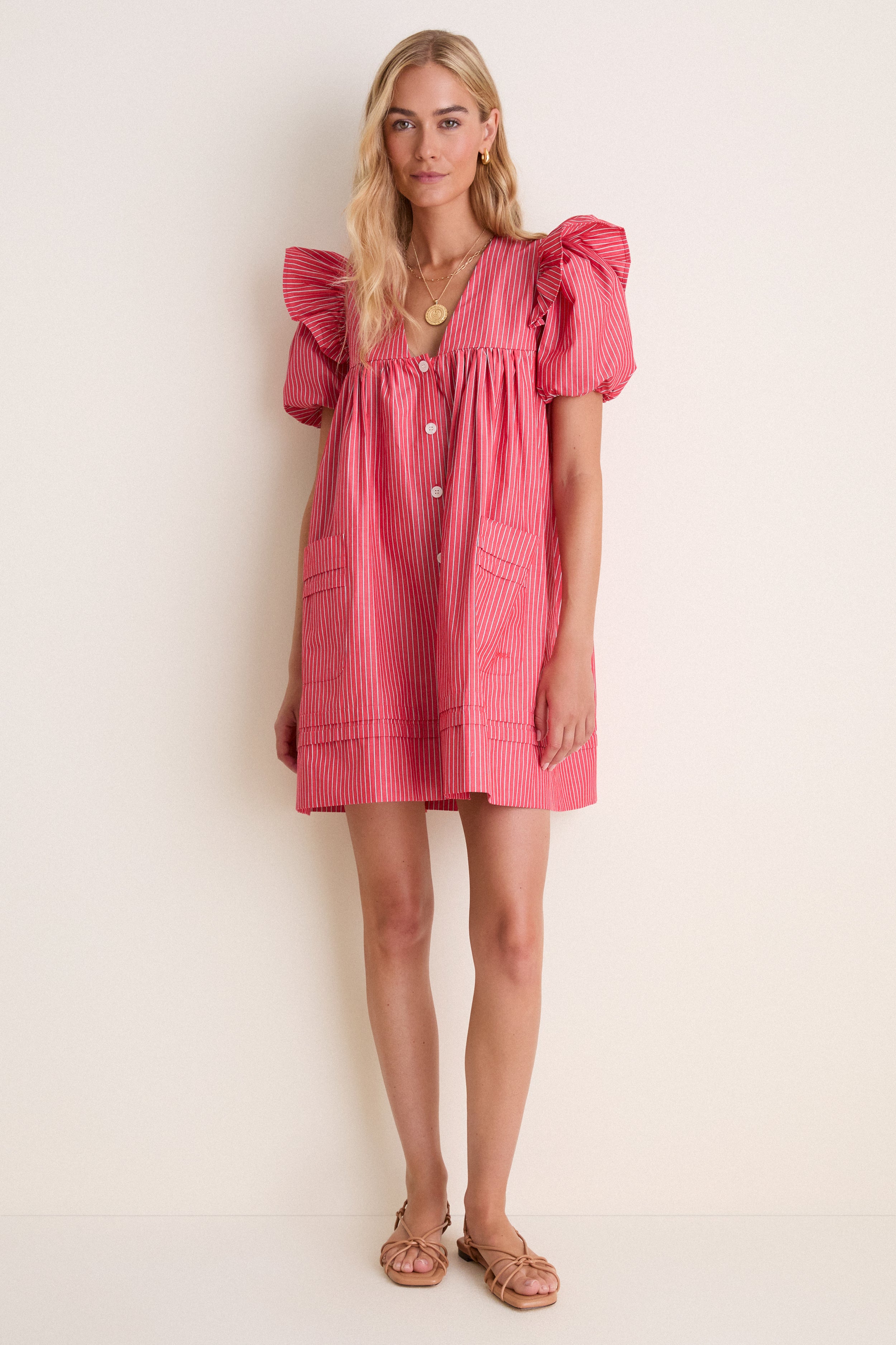 High Risk Red Oxford Stripe Angel Mini Dress | GANNI