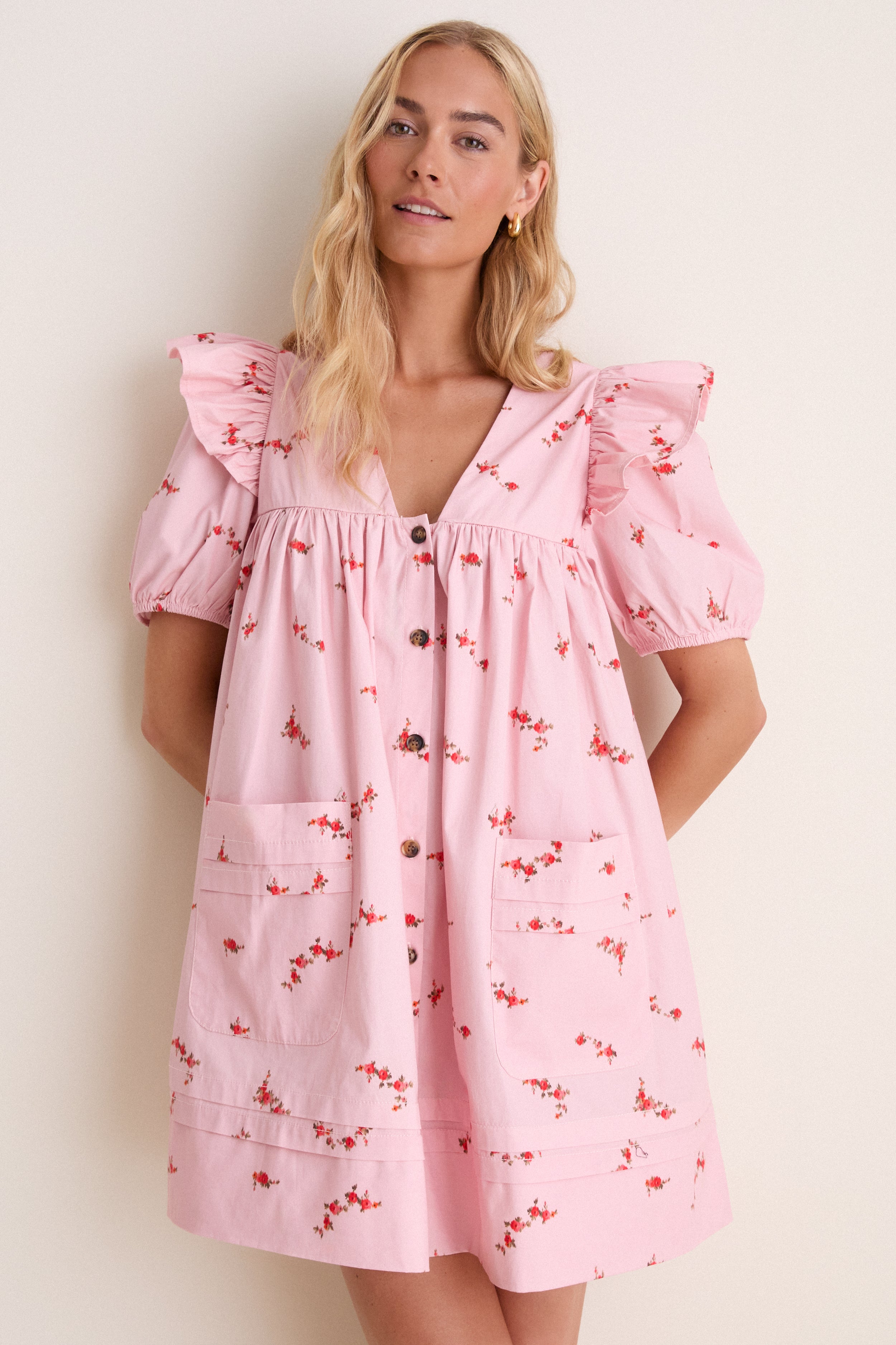 ganni mini dress Silver Pink Printed Stretch Cotton Angel Silver Pink / 36 upload-20231030 US Size:15.5 Available in red Georgia Square Neckline Midi