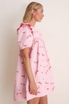 Silver Pink Printed Stretch Cotton Angel Mini Dress