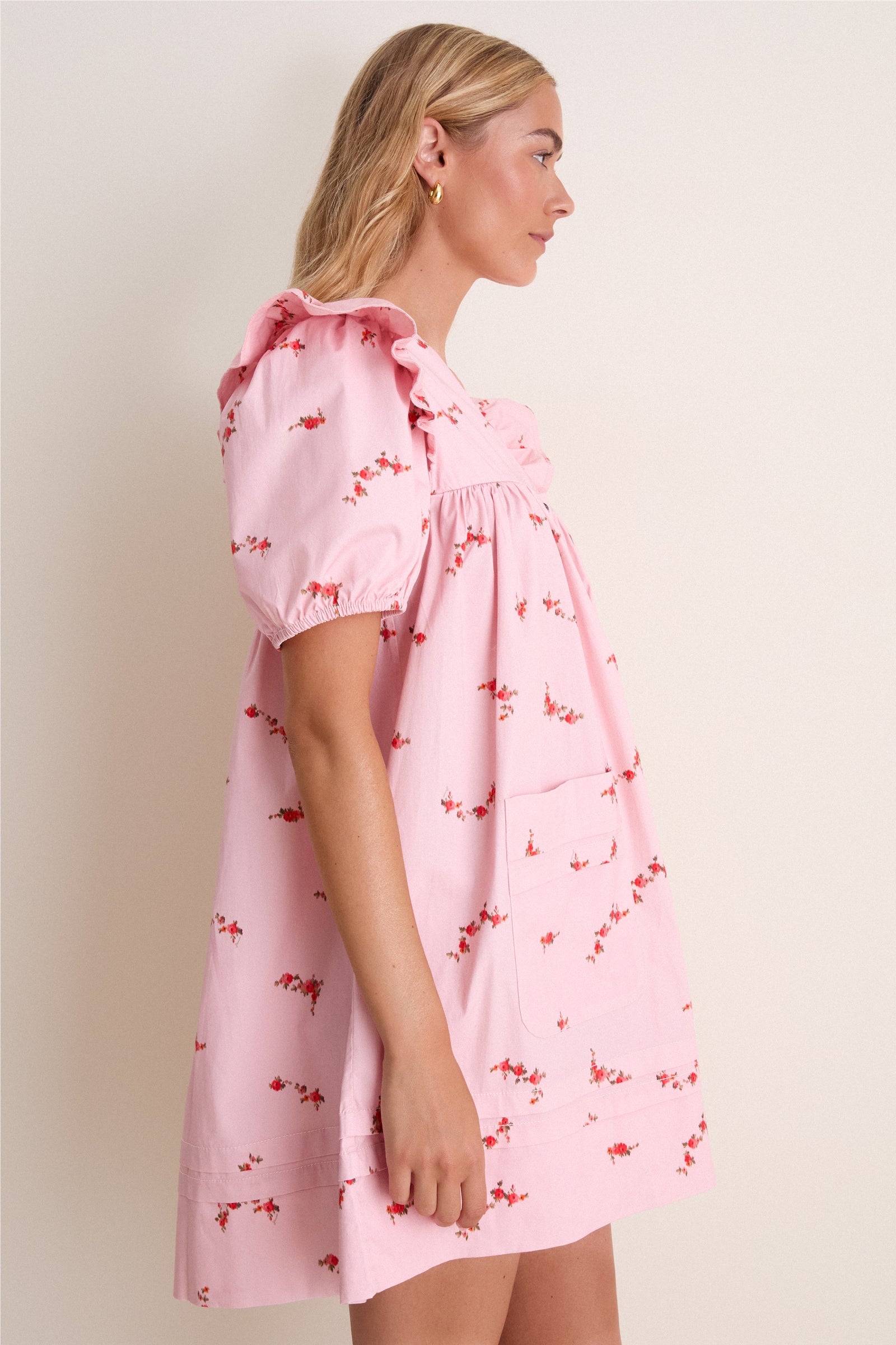 Silver Pink Printed Stretch Cotton Angel Mini Dress