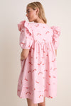 Silver Pink Printed Stretch Cotton Angel Mini Dress